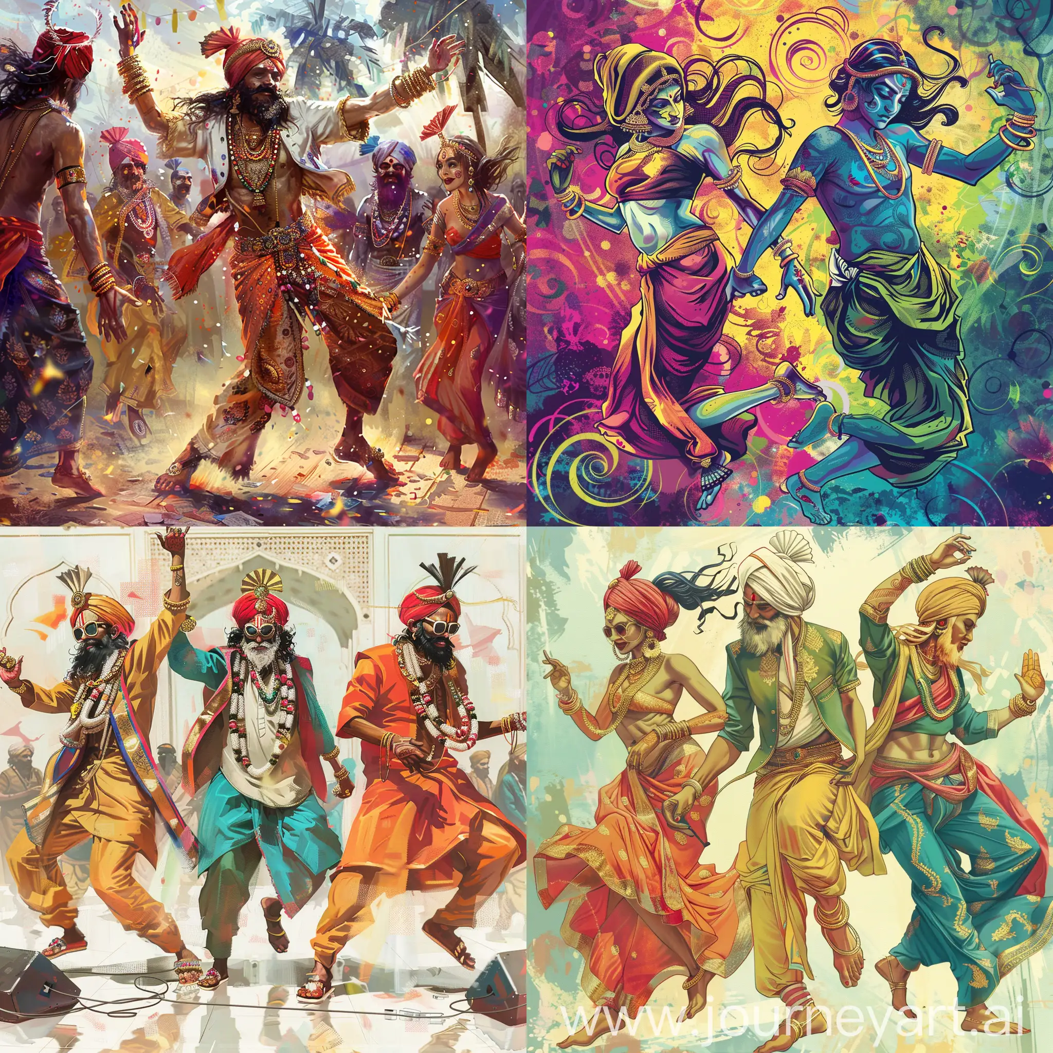 Обложка для трека, трек про индийских богов на дискотеке, индийские боги в модной одежде танцуют, deephouse music