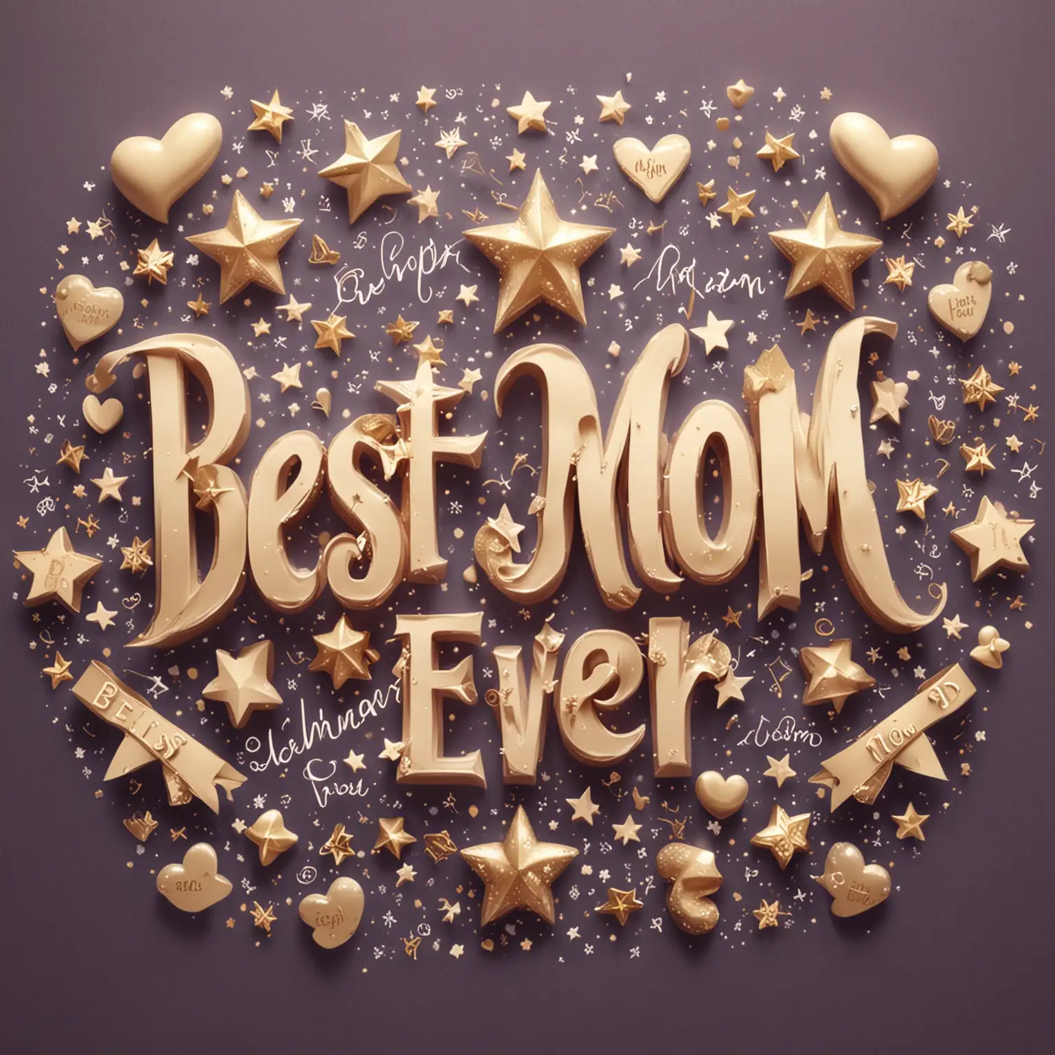Design an animation where the words "Best Mom Ever" appear one by one in an elegant font, accompanied by subtle decorative elements like hearts or stars.