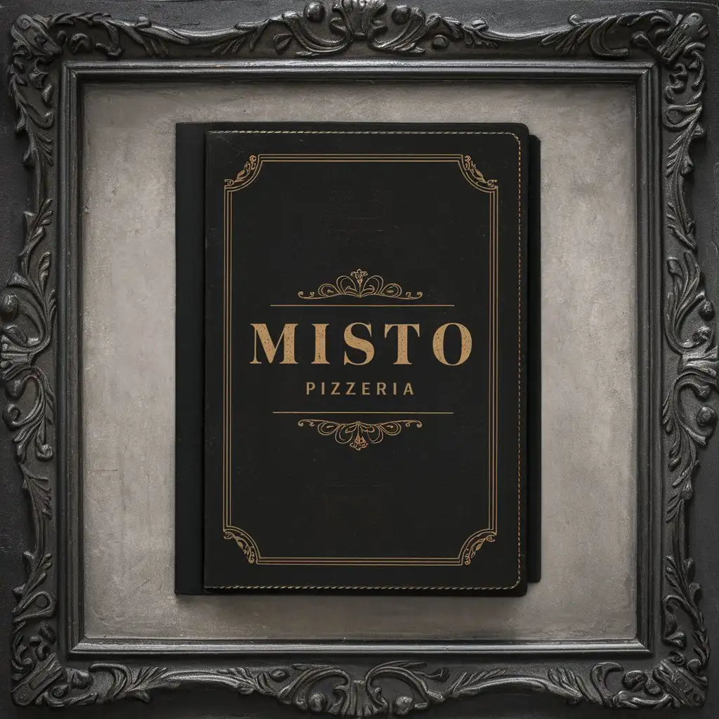 Misto Pizzeria, Black minimalist menu, Vintage, Antique Border, A4, Authentic design,