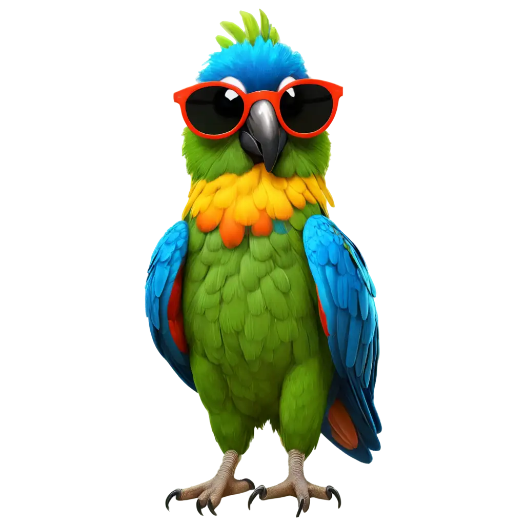 Very Beautiful Cartoon parrot wearing sunglasses