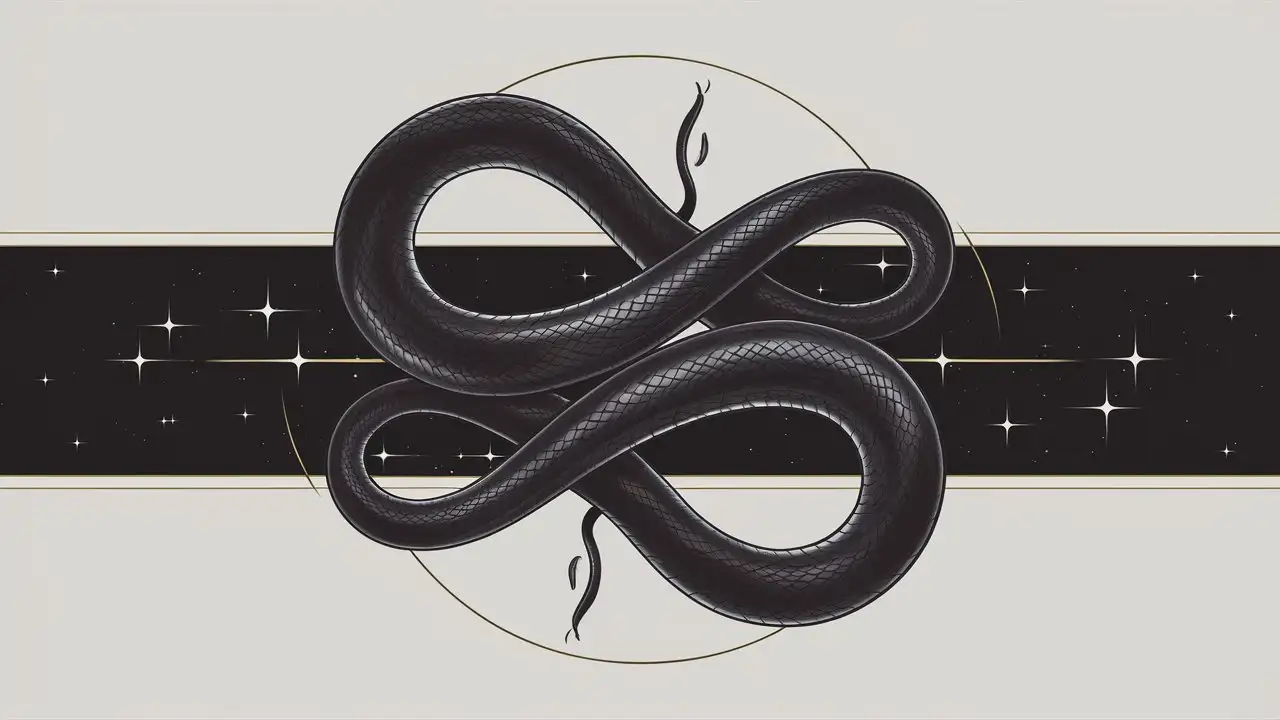 Circular Serpent Eating Its Tail Minimalistic Monochrome Ouroboros Art
