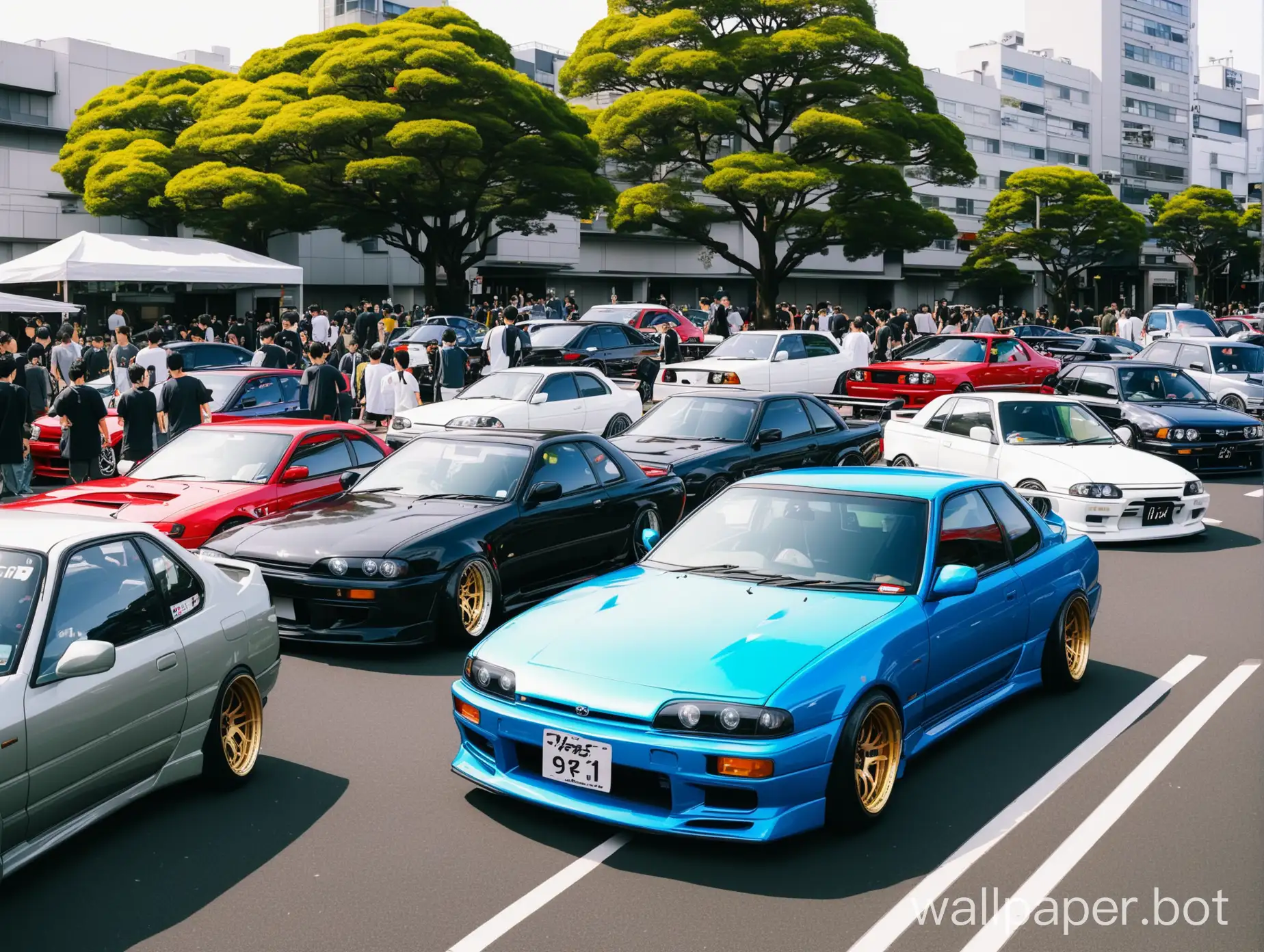 jdm cars in tokyo city at a car meetup