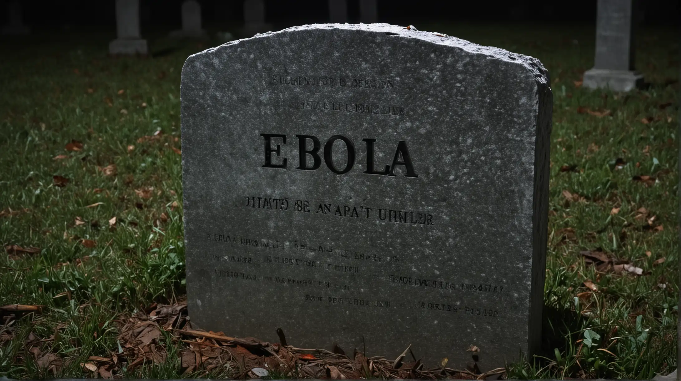Creepy Night Scene with Ebola Gravestone in Spooky Graveyard