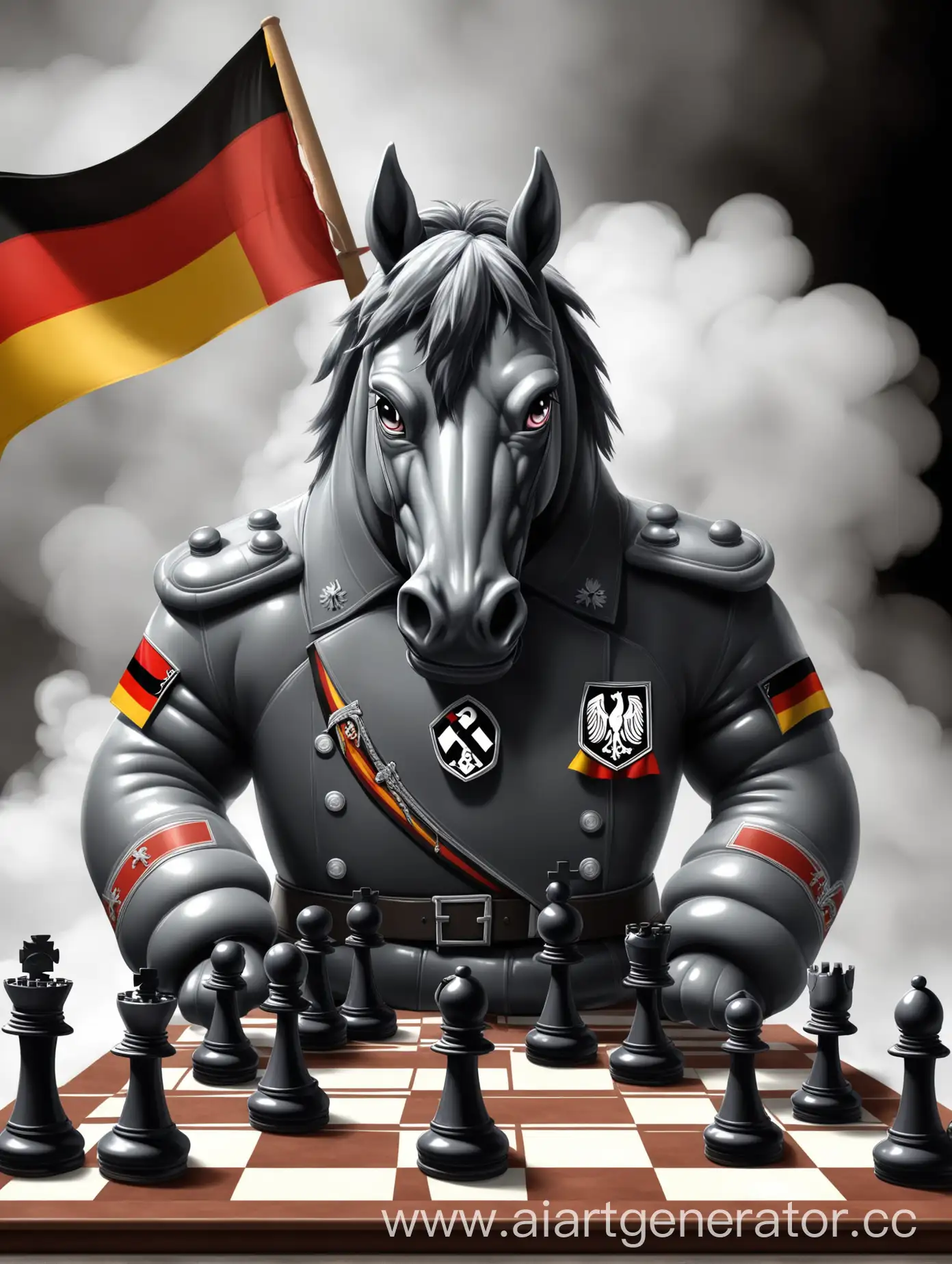 German-Inflated-Gigachad-Furry-Soldier-Chess-Horse-Breathing-Smoke