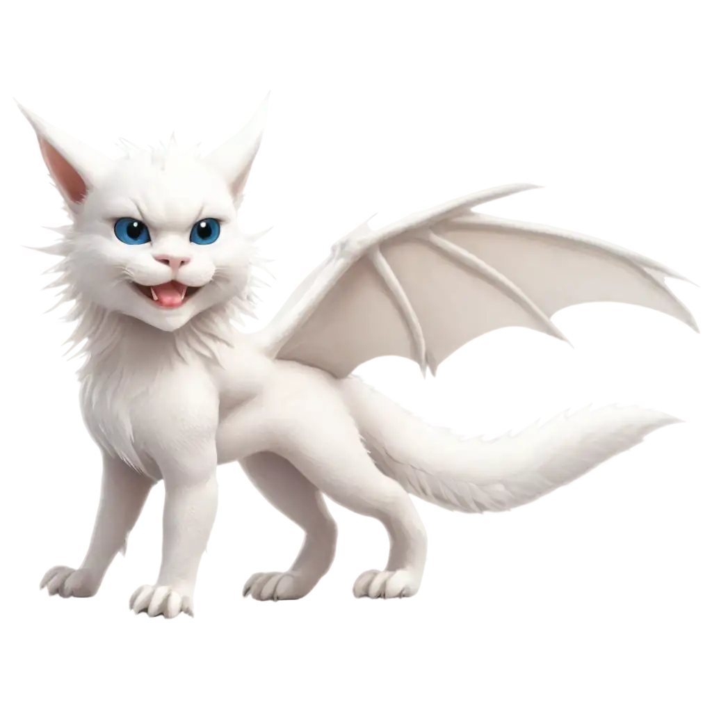 a cute white dragon and cat hybrid