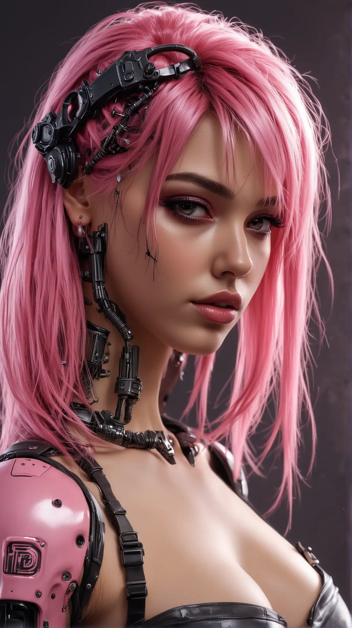Ragazza cyberpunk,  capelli rosa. Curvy, hd, 