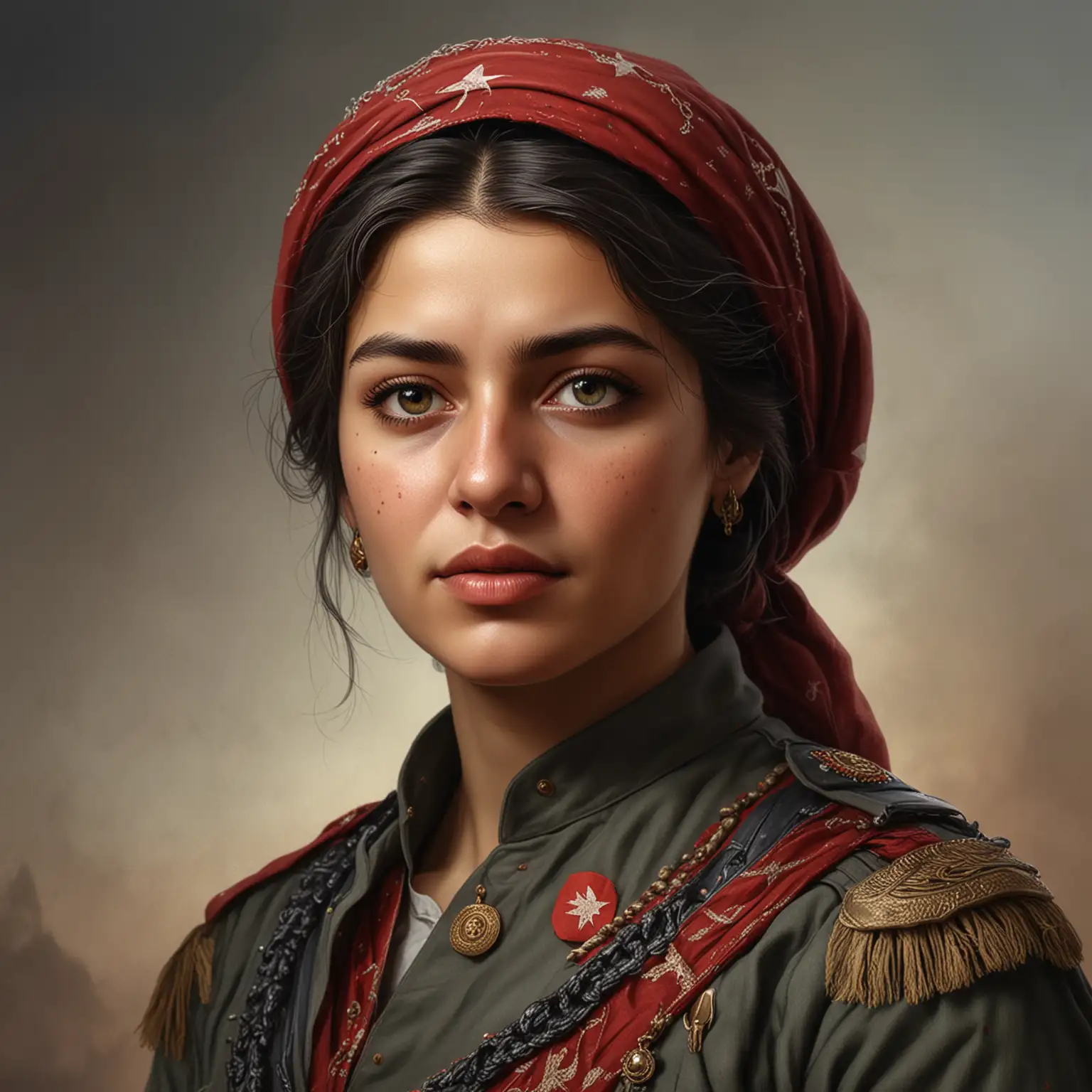 a realistic portrait of kara fatma, a women hero of turkish war of independence