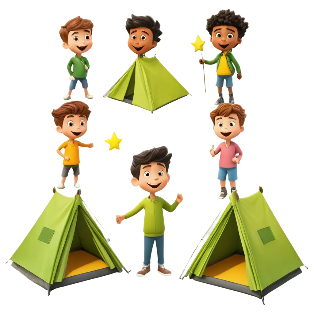 Vibrant PNG Illustration Happy Kids Camping Cartoon | PNG Prompt