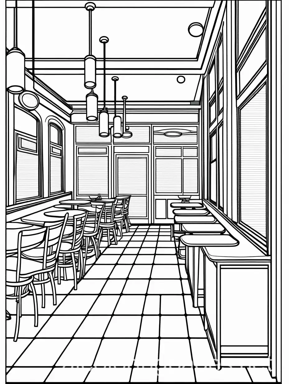 CREATE A SIMPLE COLORING PAGE OF A DINER MENU , Coloring Page, black and white, line art, white background, Simplicity, Ample White Space. The background of the coloring page is plain white to make it easy for young children to color within the lines. The outlines of all the subjects are easy to distinguish, making it simple for kids to color without too much difficulty