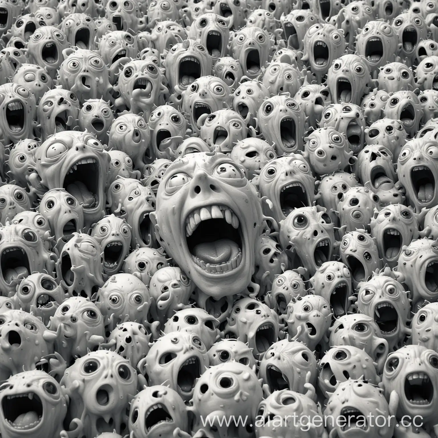 Eerie-Cartoonish-Face-with-Multitude-of-Eyes-and-Mouths