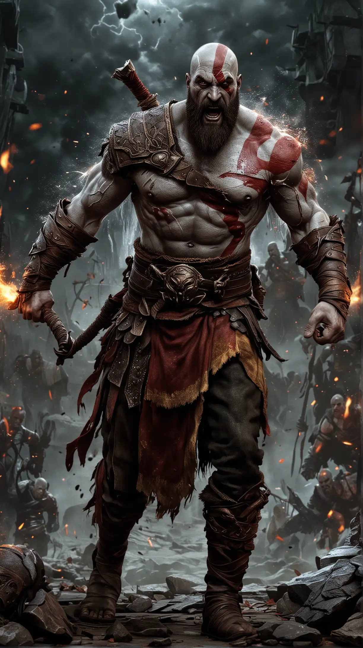 Kratos Epic Battle Dramatic Lighting in Extreme Detailed Digital Art
