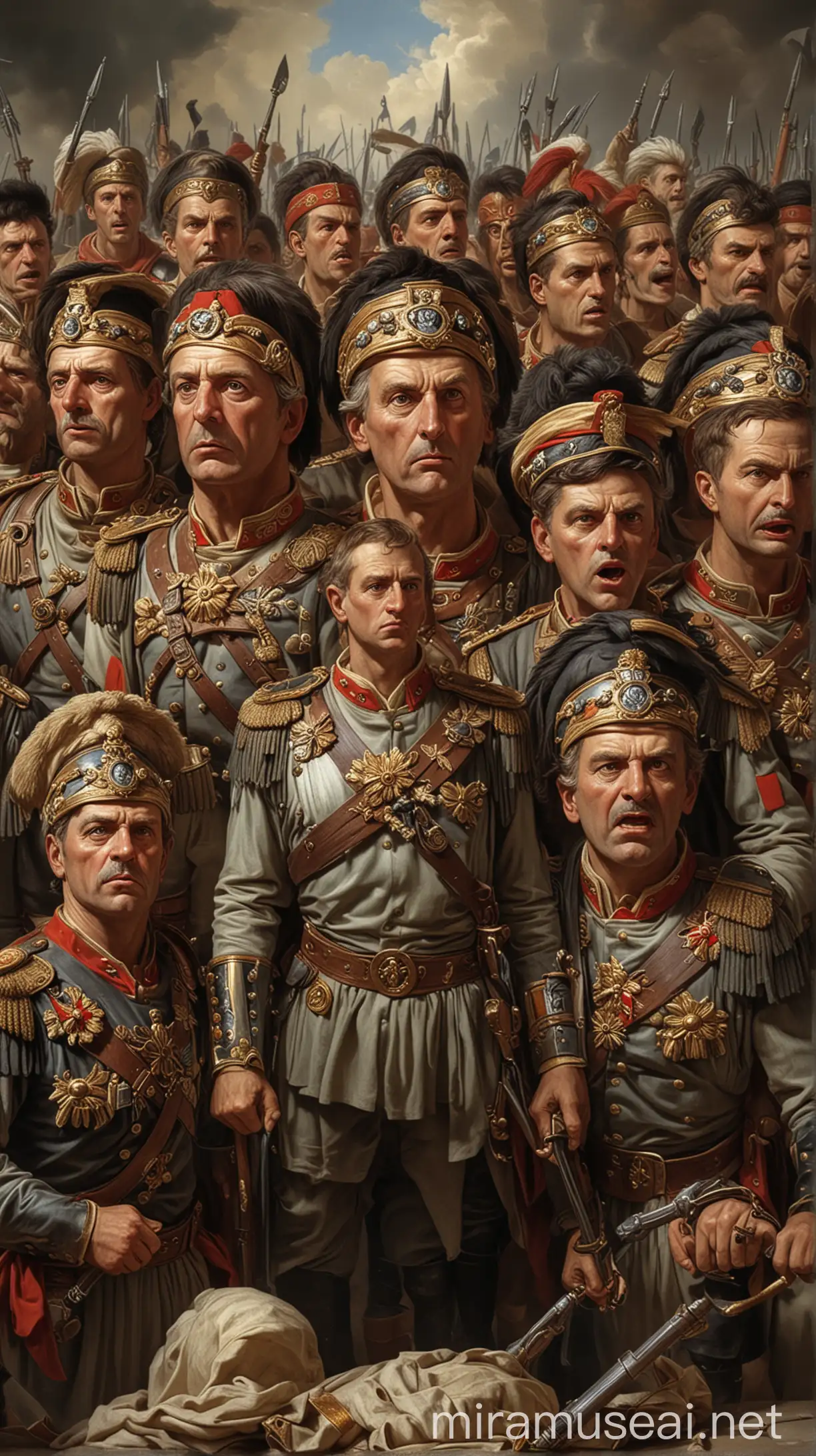  Alexander's generals, with ambitious expressions, vying for power." hyper realistic
