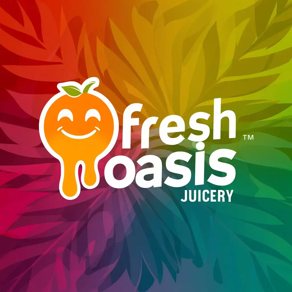 a logo design,with the text "Fresh oasis Juicery", main symbol:orange juicy with colorful background,Moderate,clear background