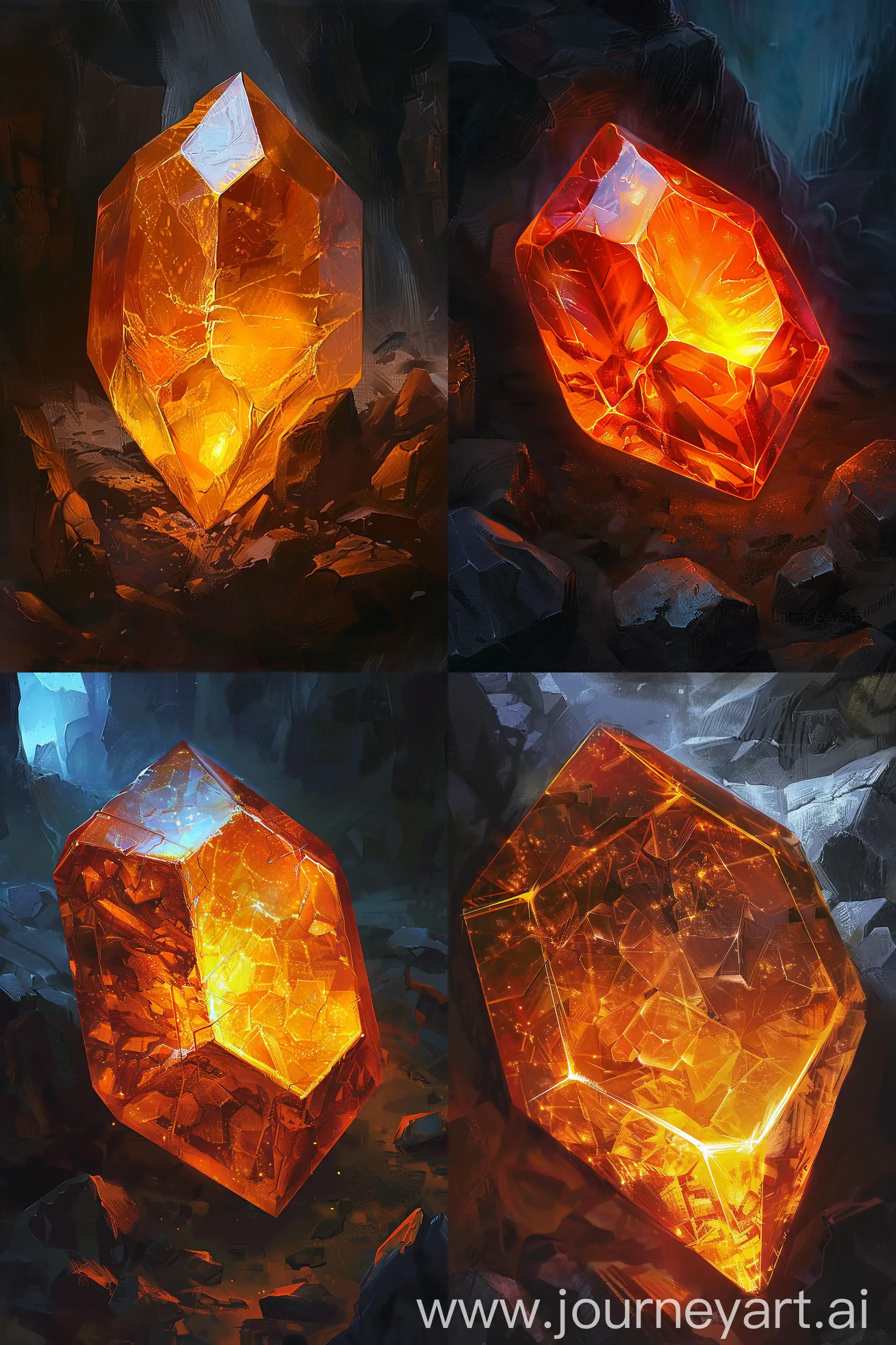 An orange gemstone, glowing from within, in the fantasy art style, dungeons and dragons item art. --ar 85:128