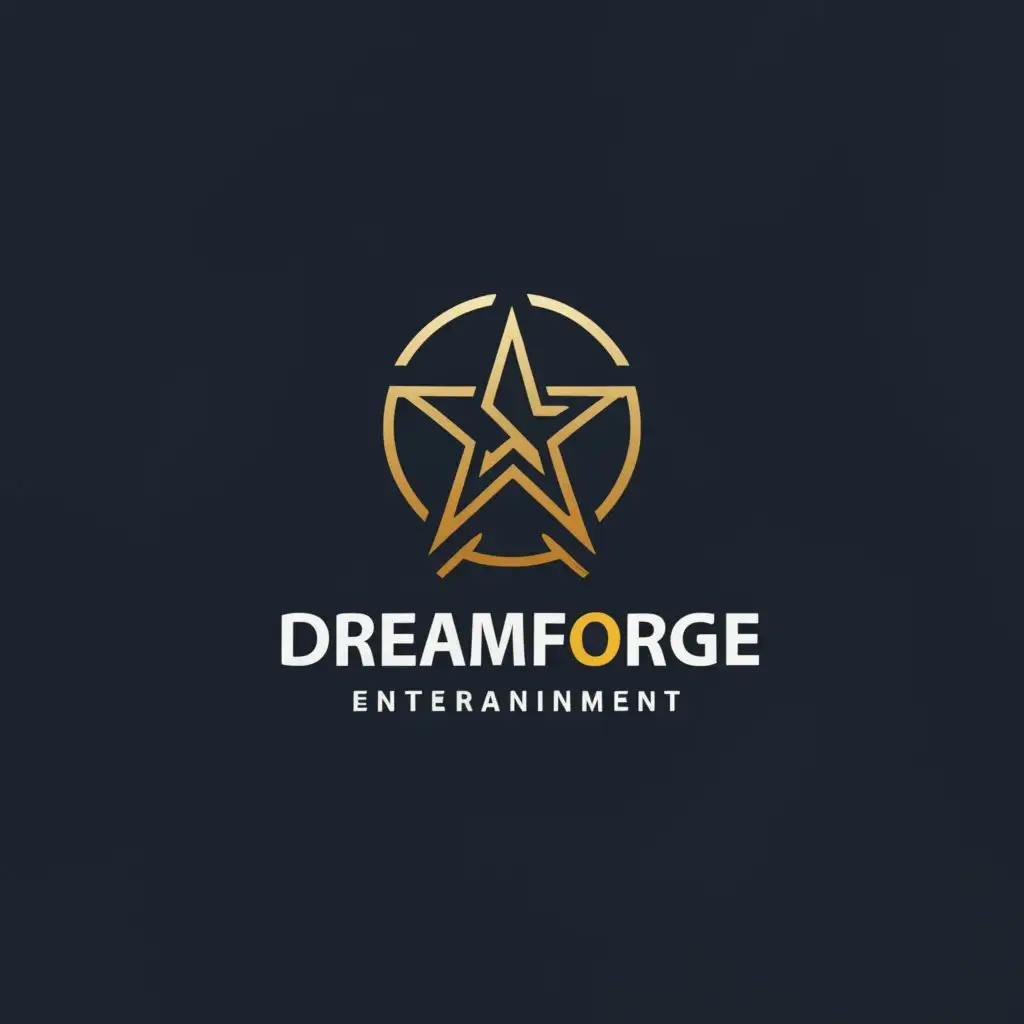 a logo design,with the text "DreamForgeEntertainment", main symbol:Dreamy Emblem: Create a simple emblem or icon that combines elements of dreams and forging. For example, a stylized star or a cloud with subtle hints of metallic texture can represent dreams and creativity, while a minimalist hammer or anvil can symbolize forging and craftsmanship. Keep the shapes clean and recognizable for easy memorability. Clean Typography: Pair the emblem with clean and legible typography for the company name "DreamForge Entertainment." Choose a friendly yet professional font that complements the emblem. Consider customizing the typography slightly to add a unique touch, such as subtle curves or stylized lettering. Balanced Composition: Ensure the emblem and typography are well-balanced within the logo design. Experiment with different layouts and alignments to find the most visually appealing composition. The emblem can sit alongside the company name or above it, depending on what looks best. Warm Color Palette: Opt for a warm and inviting color palette to enhance the friendly and approachable feel of the logo. Soft pastel tones combined with a hint of metallic or earthy colors can evoke a sense of warmth and creativity. Avoid overly bright or harsh colors to maintain a friendly aesthetic. Scalability: Design the logo with scalability in mind to ensure it looks good and remains recognizable across different sizes and platforms, from app icons to website headers. Test the logo at various sizes to ensure all elements remain clear and legible.,Moderate,be used in Technology industry,clear background