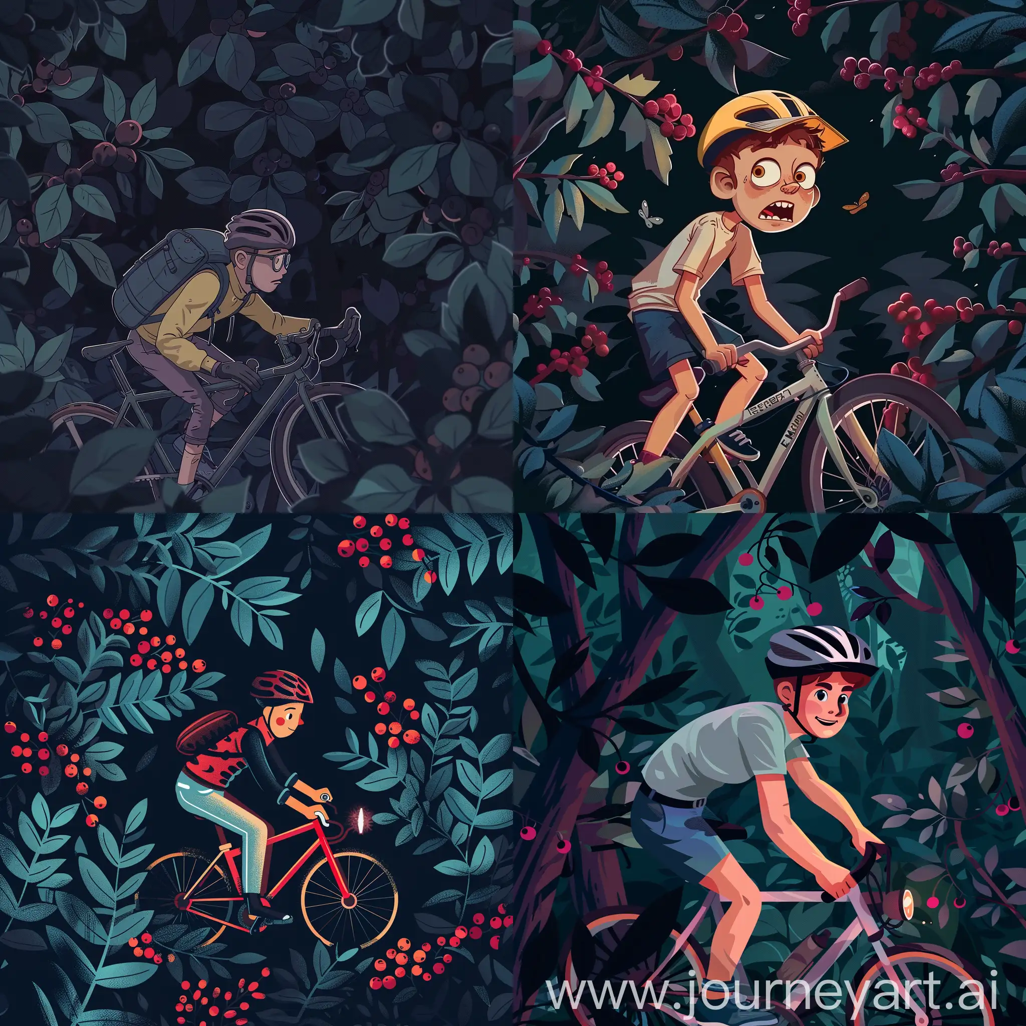 Cartoon-Cyclist-Messenger-in-Dark-Barberry-Landscape