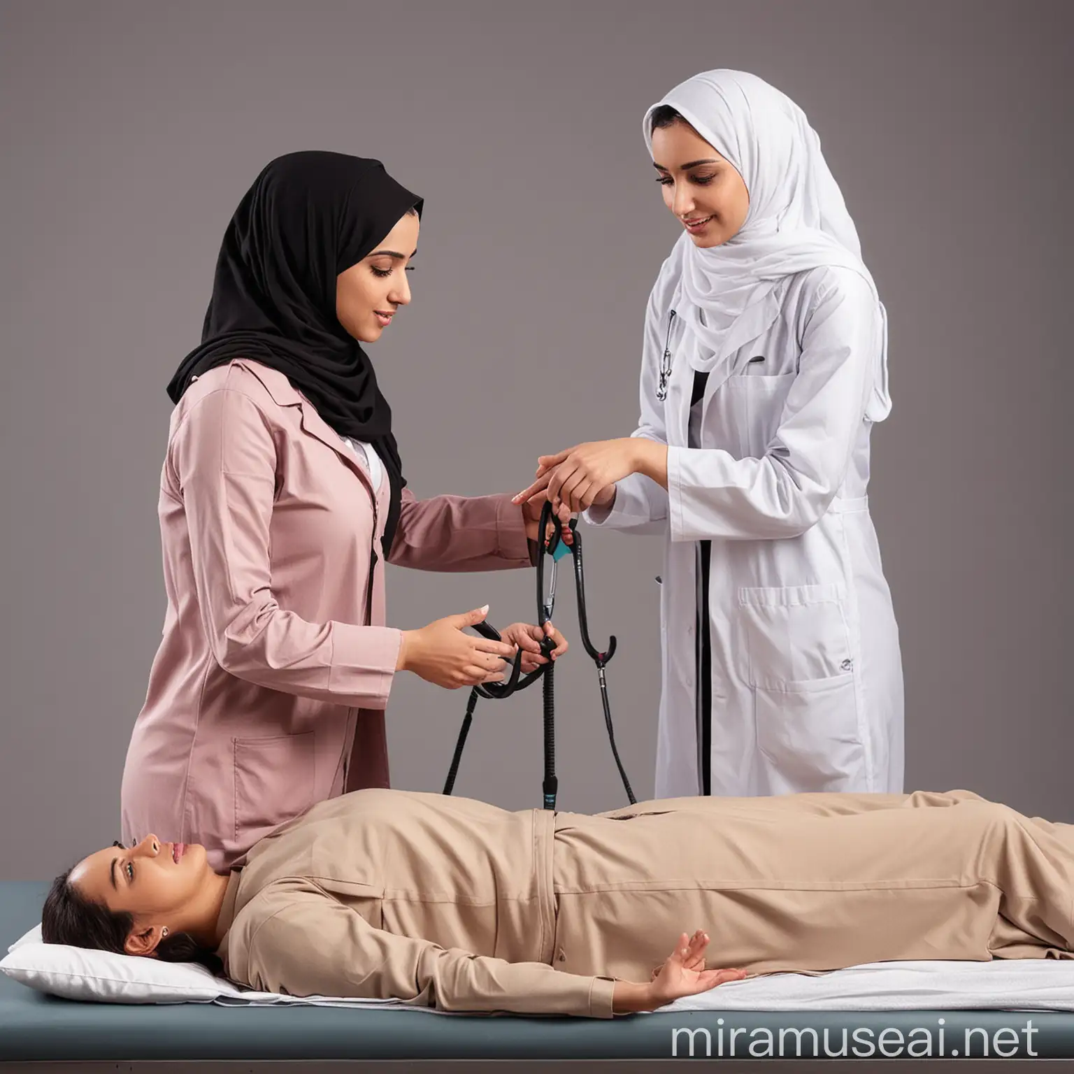 Arabic Female Doctor in Hijab Providing Physical Therapy to Patient