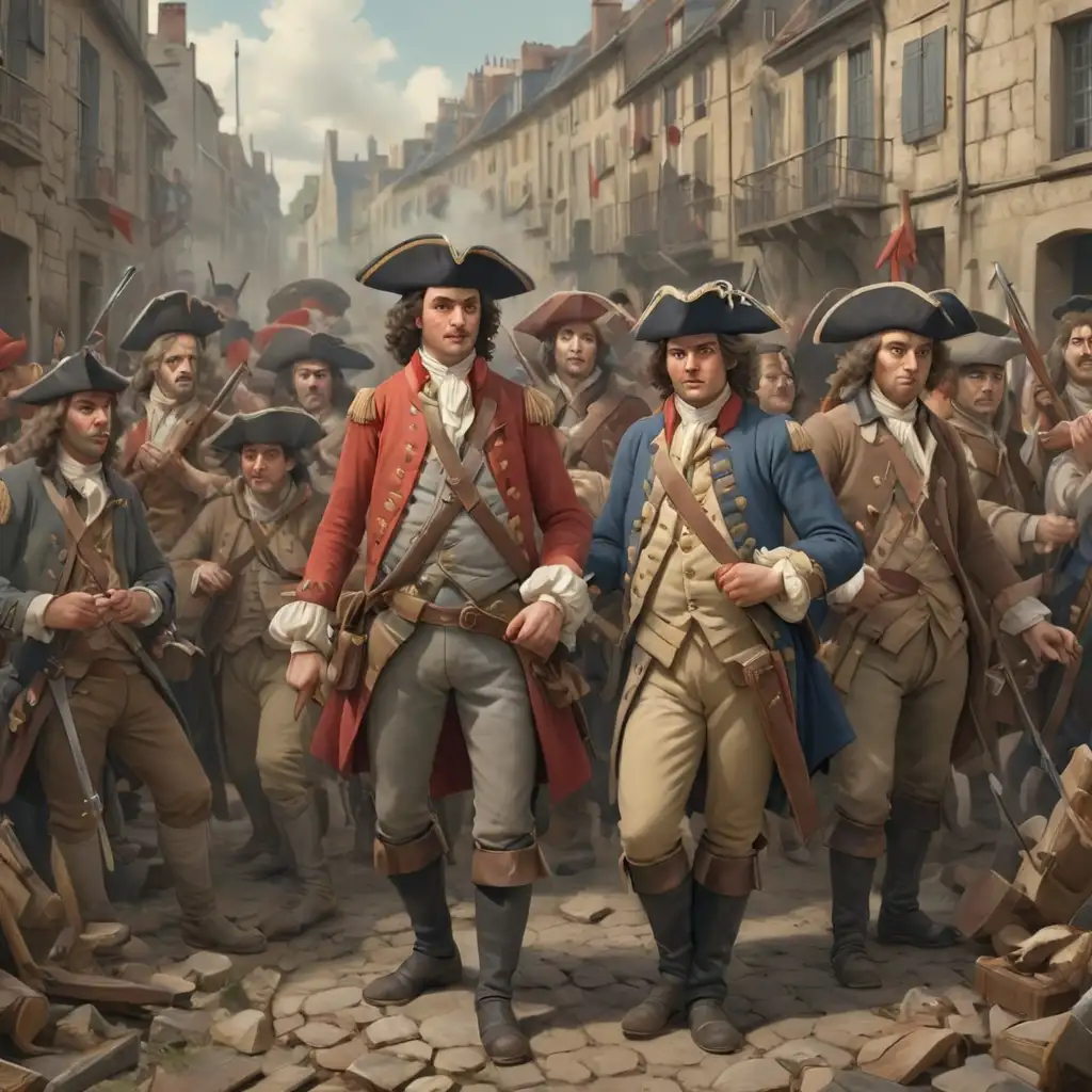 очень страшный революционный народ франции 18 век. много людей. без фона. стиль реализм, 3д-анимация. 