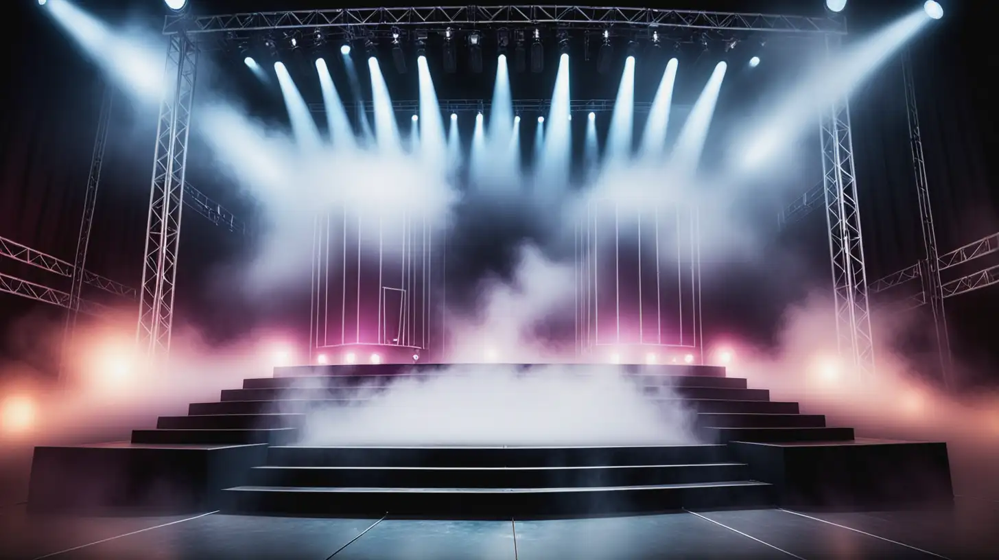 Modern music stage with epic lighting and fog as a website banner background
