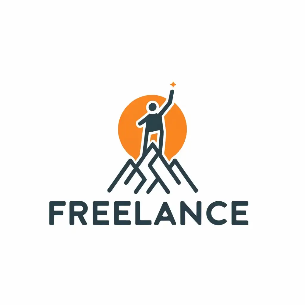 a logo design,with the text "Freelance", main symbol:The summit of the mountain with a person,Minimalistic,be used in Designer industry,clear background