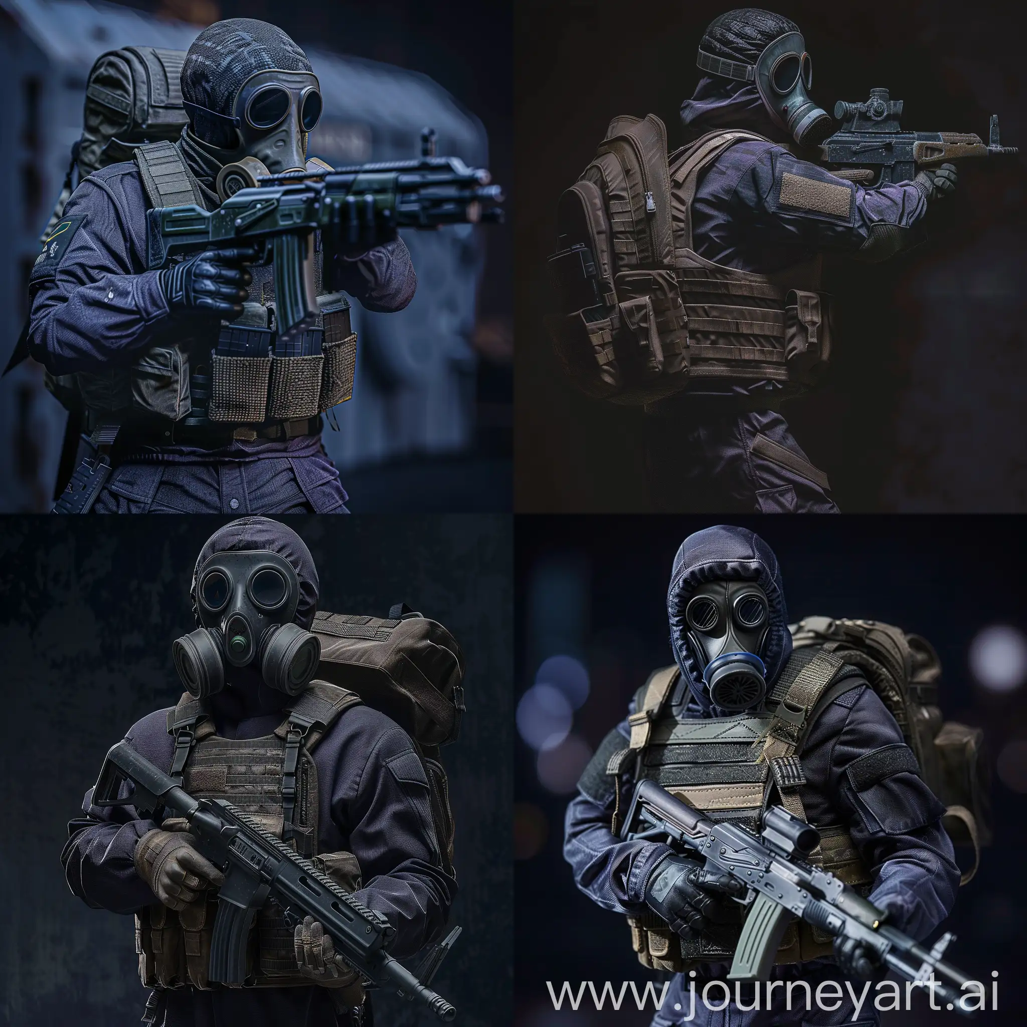 1978-SAS-Operator-in-Dark-Purple-Military-Jumpsuit-with-Hazmat-Gas-Mask-and-Sniper-Rifle