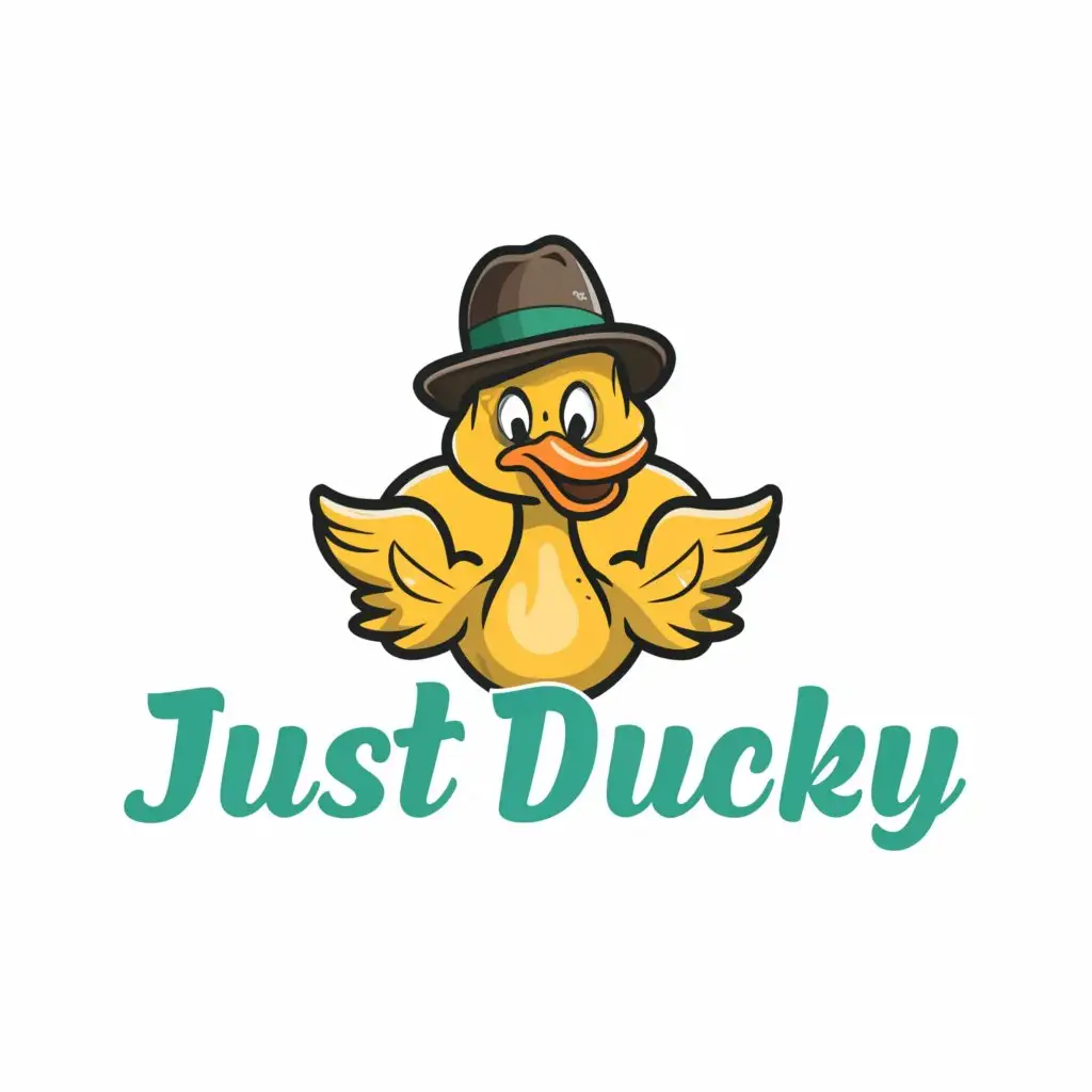 a logo design,with the text "Just Ducky", main symbol:this logo mascot and logo include a  fun and quirky style SASSY, FUN DUCK,Moderate,clear background