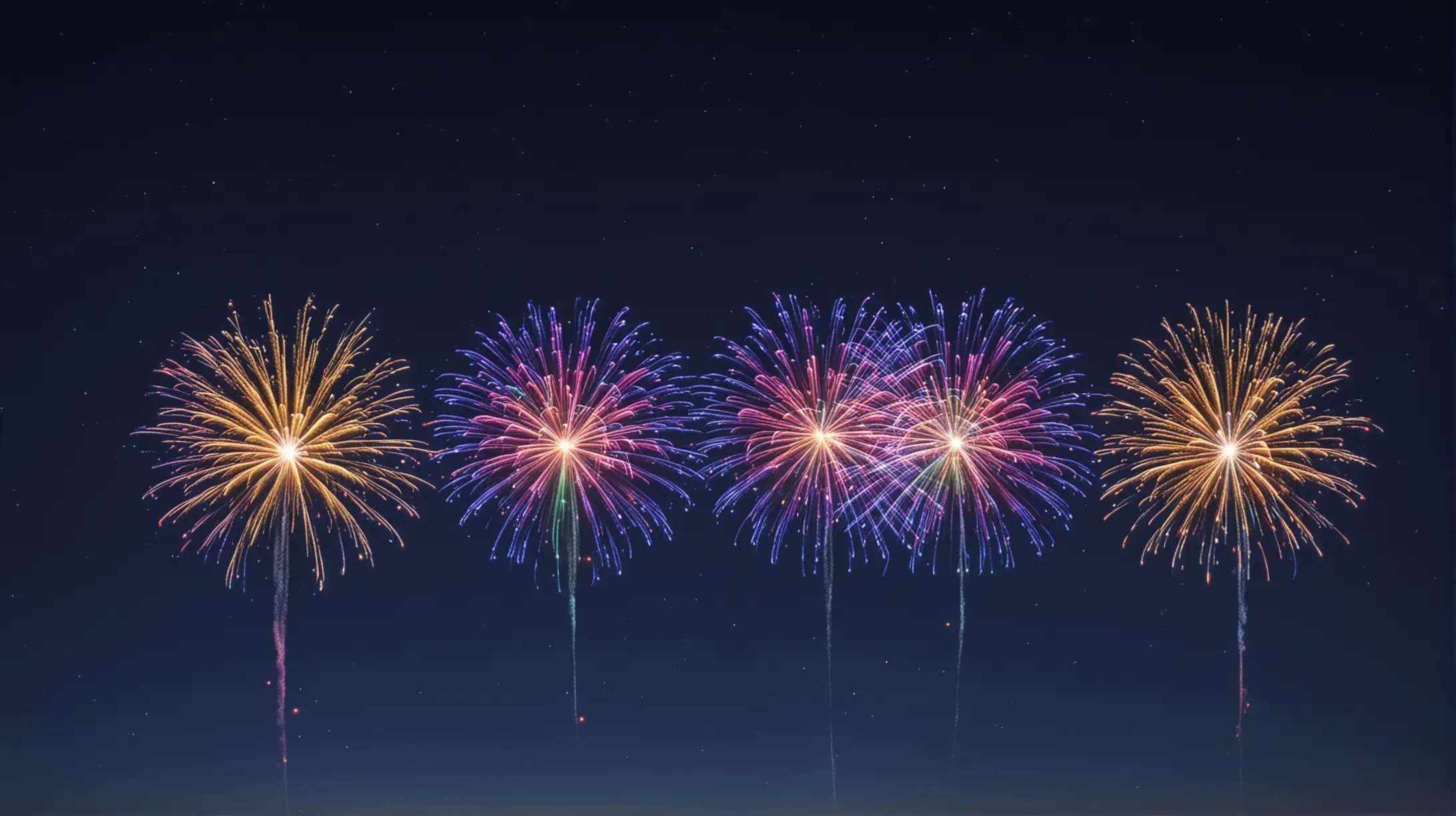 Vibrant Glowing Fireworks Illuminate Dark Blue Sky