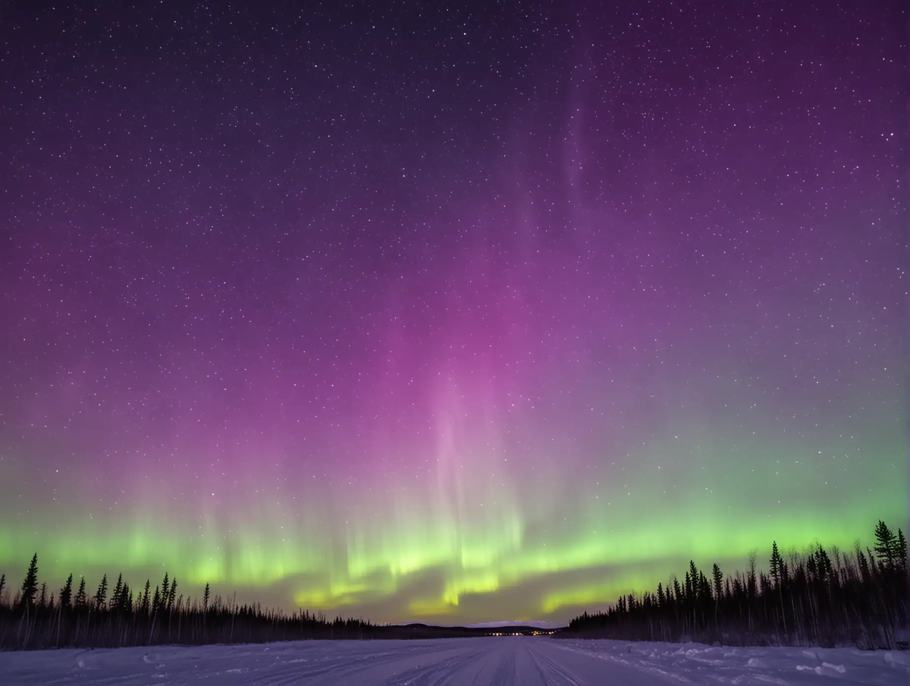 Northern Lights Overhead Pinkish Purple and Yellow Sky with No Ground View