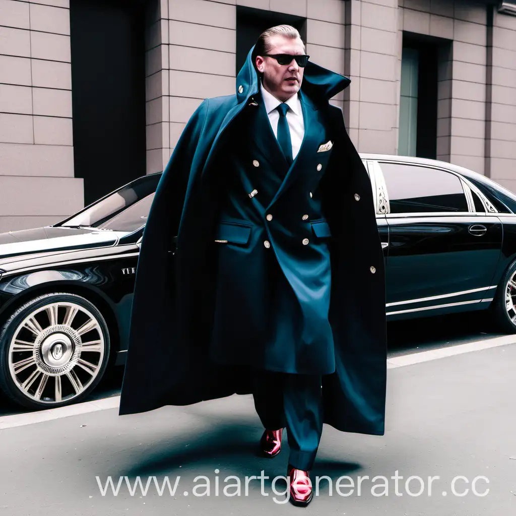 man gets out of the maybach in a coat