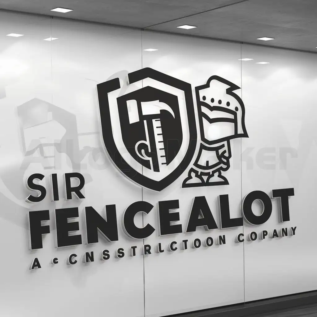 LOGO-Design-For-Sir-FenceAlot-Bold-Shield-Knight-Hammer-and-Measuring-Tape-Emblem