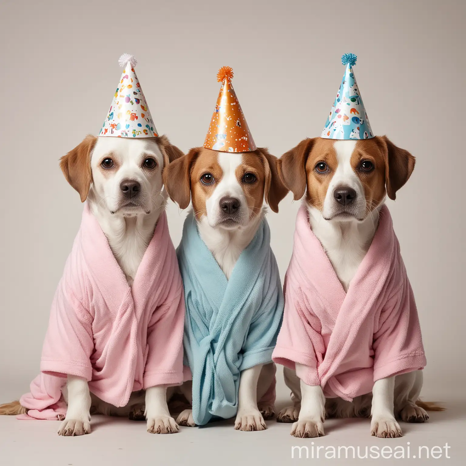 Festive Salon Grand Opening Dogs in Party Hats and Bathrobes