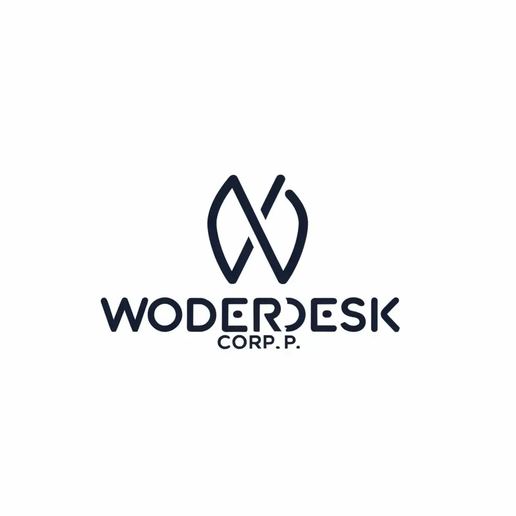 a logo design,with the text 'wonderdesk corp.' , main symbol:WD,Minimalistic,be used in Retail industry,darkblue background,