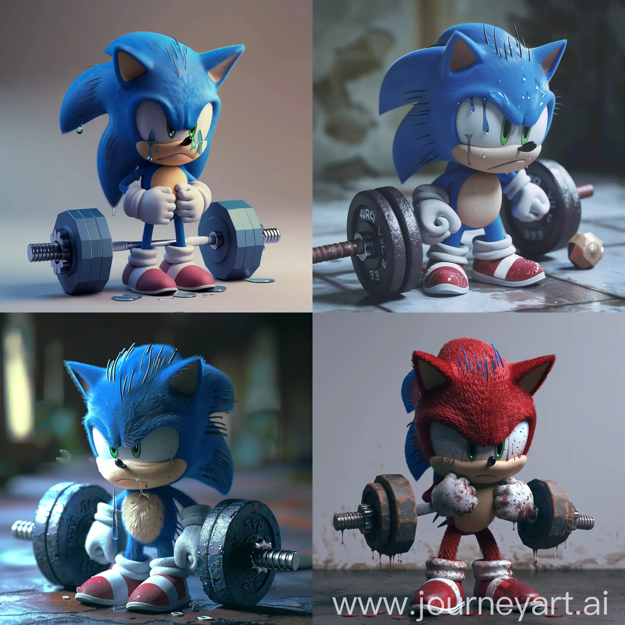 Small-Super-Sonic-Crying-Holding-Dumbbells-3D-4K-Ultra-HD-Art