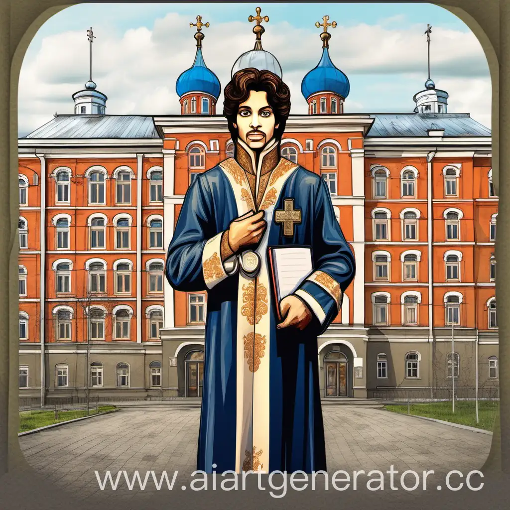 Нарисуй икону царевича Дмитрия который стал врачом на фоне старорусской центральной районной больницы