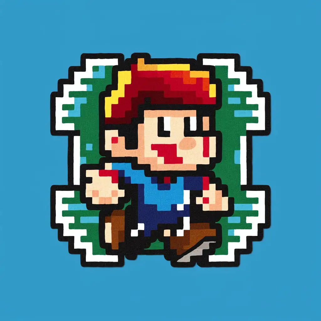 A pixel art design of a popular video game character with a classic 8-bit aesthetic, suitable for notebooks.