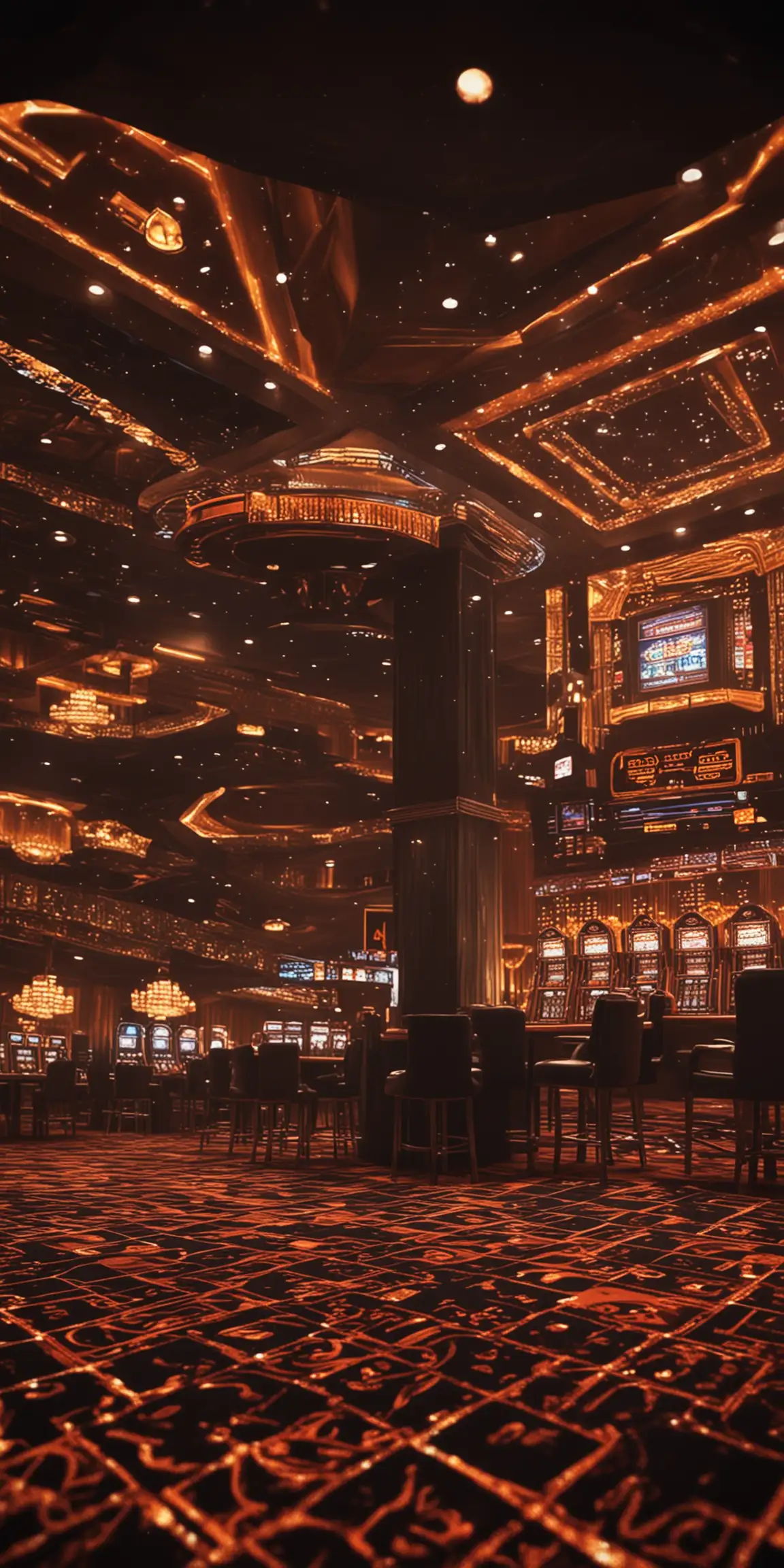 赌场氛围感背景，橙黑色调，特效，超真实，4K高清