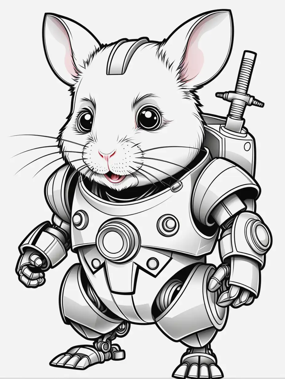 Coloring Book Illustration Robot Ninja Hamster
