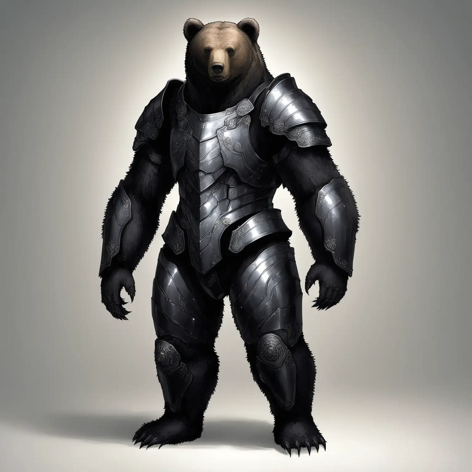 Black Armored Bear Humanoid Warrior Standing Tall