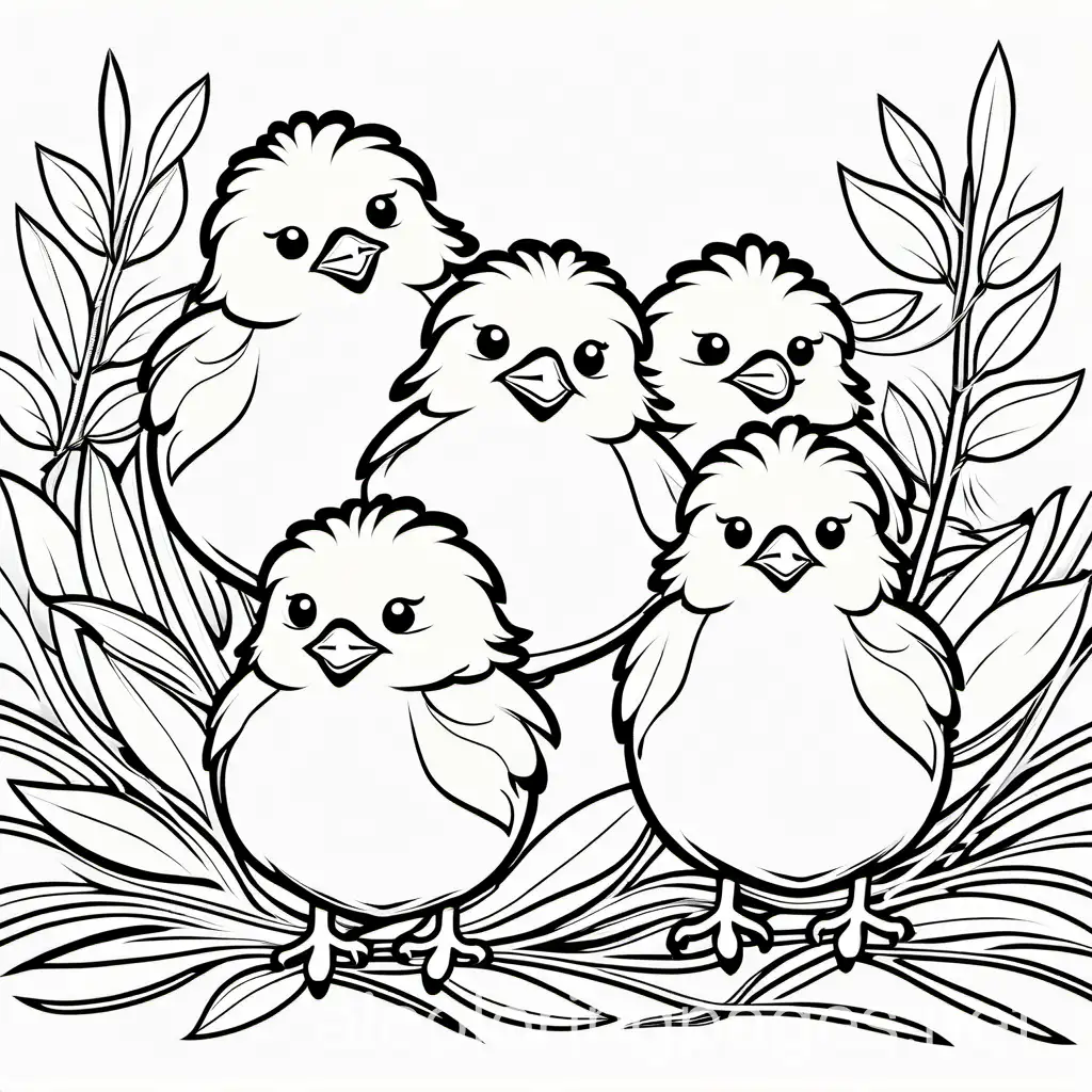 baby chicks

, Coloring Page, black and white, line art, white background, Simplicity, Ample White Space. The background of the coloring page is plain white to make it easy for young children to color within the lines. The outlines of all the subjects are easy to distinguish, making it simple for kids to color without too much difficulty