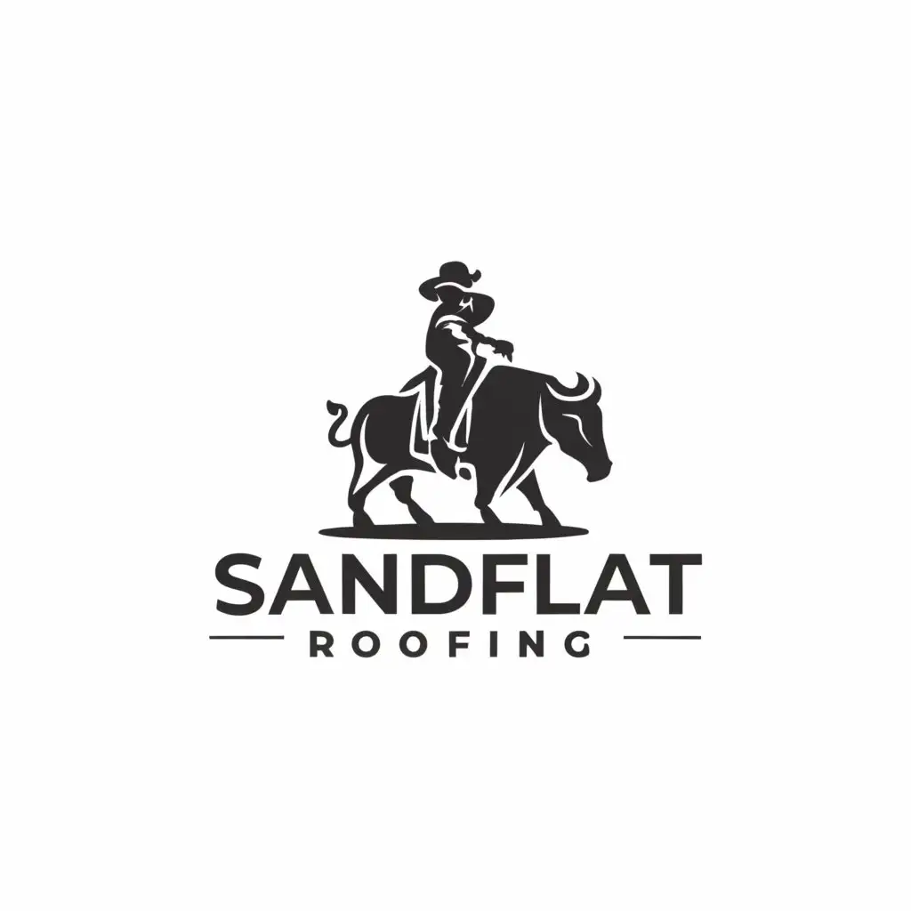 LOGO-Design-For-Sandflat-Roofing-Minimalistic-Cowboy-Riding-Bull-Symbol-for-Construction-Industry