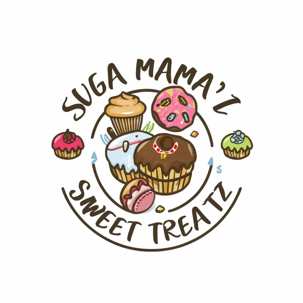 a logo design,with the text "Suga Mama'z Sweet Treatz", main symbol:desserts,Moderate,be used in Others industry,clear background