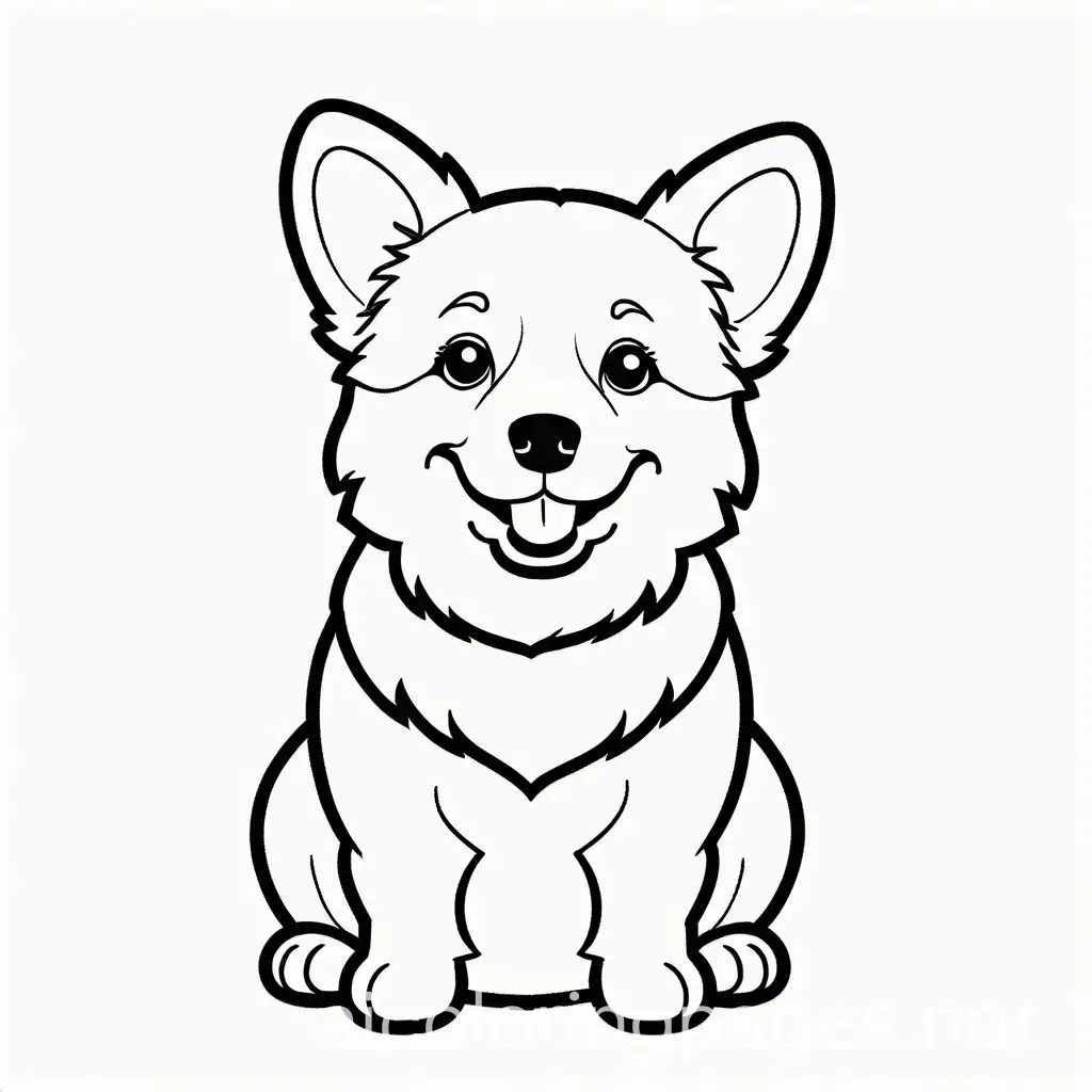 corgi, Coloring Page, black and white, line art, white background, Simplicity, Ample White Space. The background of the coloring page is plain white to make it easy for young children to color within the lines. The outlines of all the subjects are easy to distinguish, making it simple for kids to color without too much difficulty