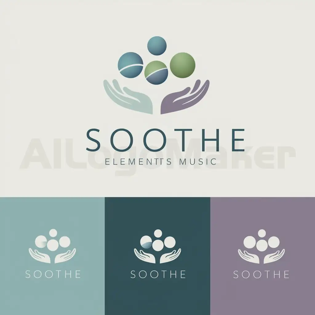 a logo design,with the text "soothe", main symbol:Balls, music, five elements, hands,Moderate,clear background