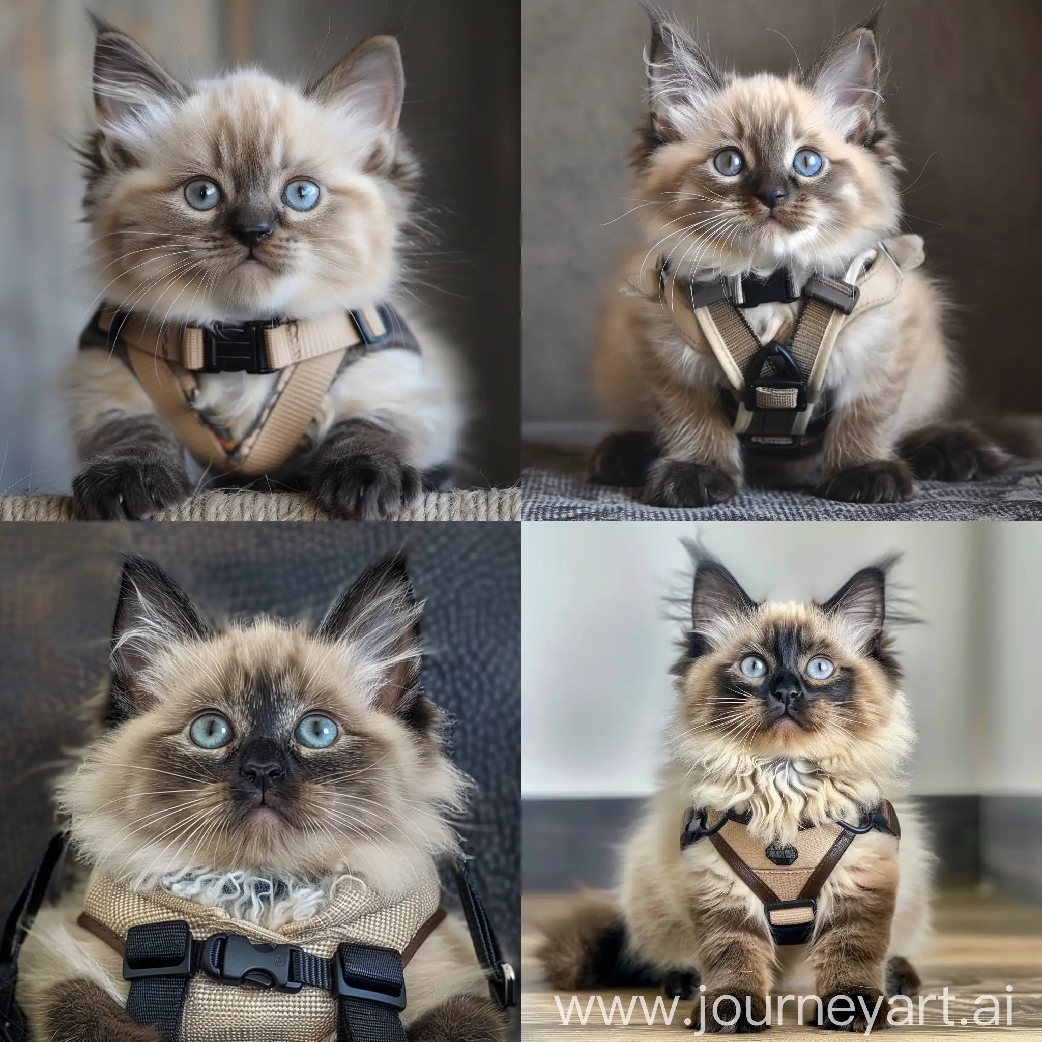 Adorable-Fluffy-Cat-with-Beige-Snout-and-Harness