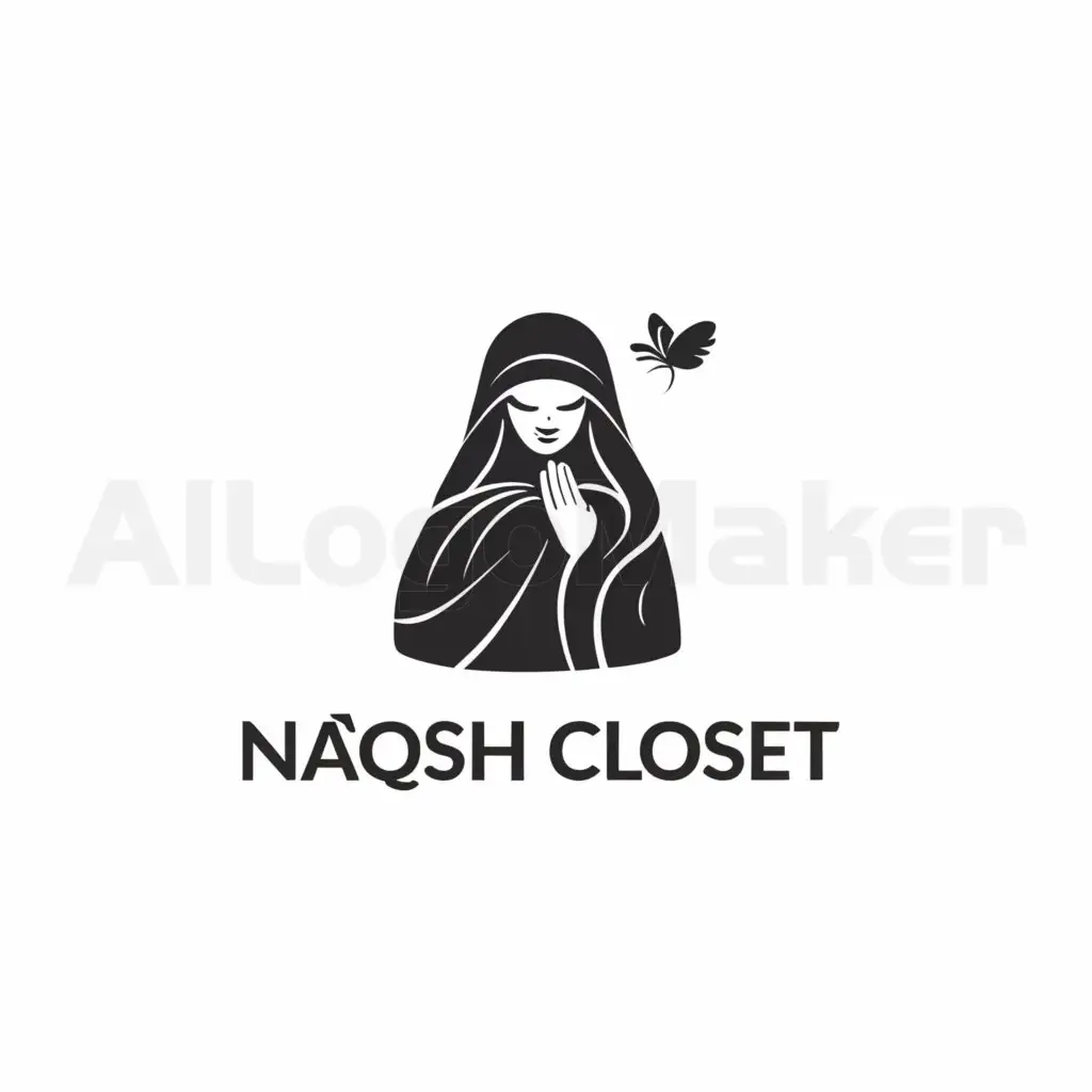 a logo design,with the text "Naqsh Closet", main symbol:niqab girl, butterfly,Moderate,clear background