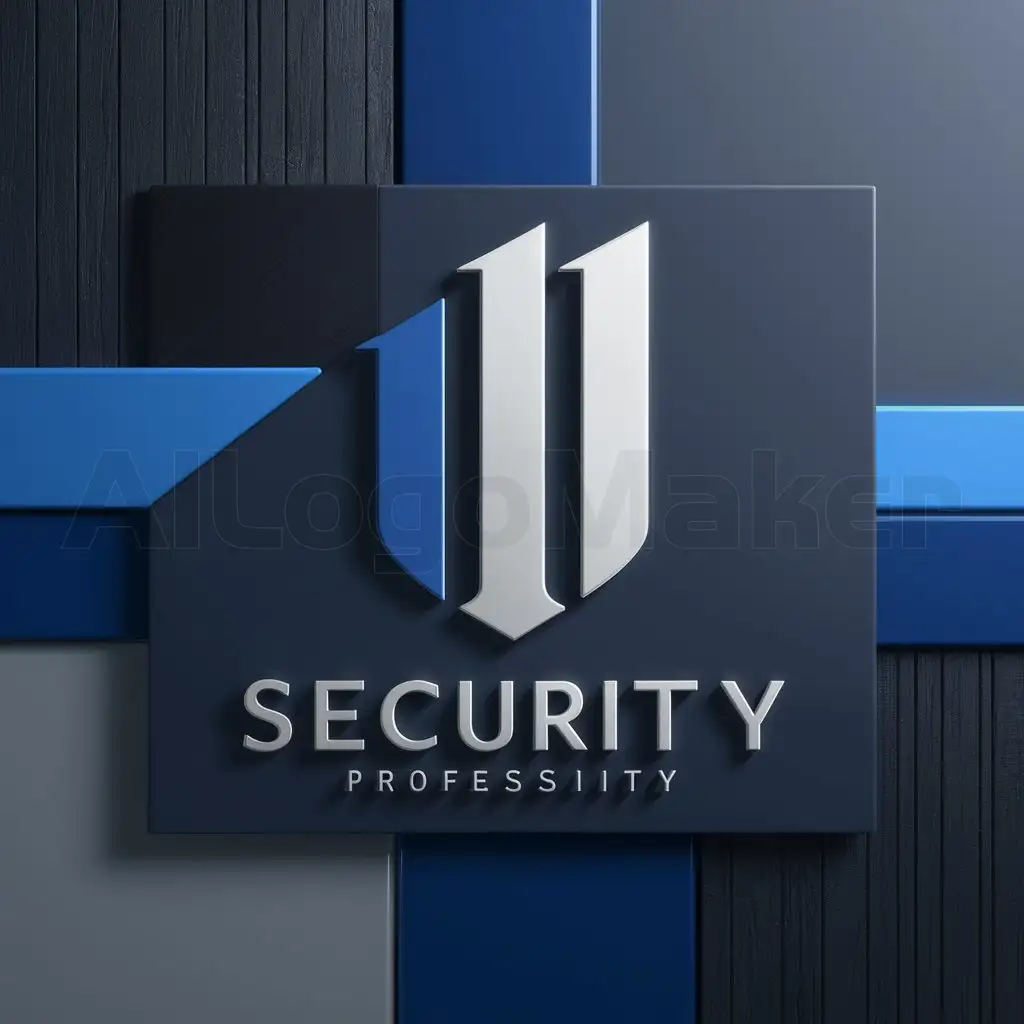 a logo design,with the text "11", main symbol:a mixture of royal blue and a plain silver crest. The background should be decorated with dark wood, silver and royal blue,Minimalistic,be used in Security industry,clear background