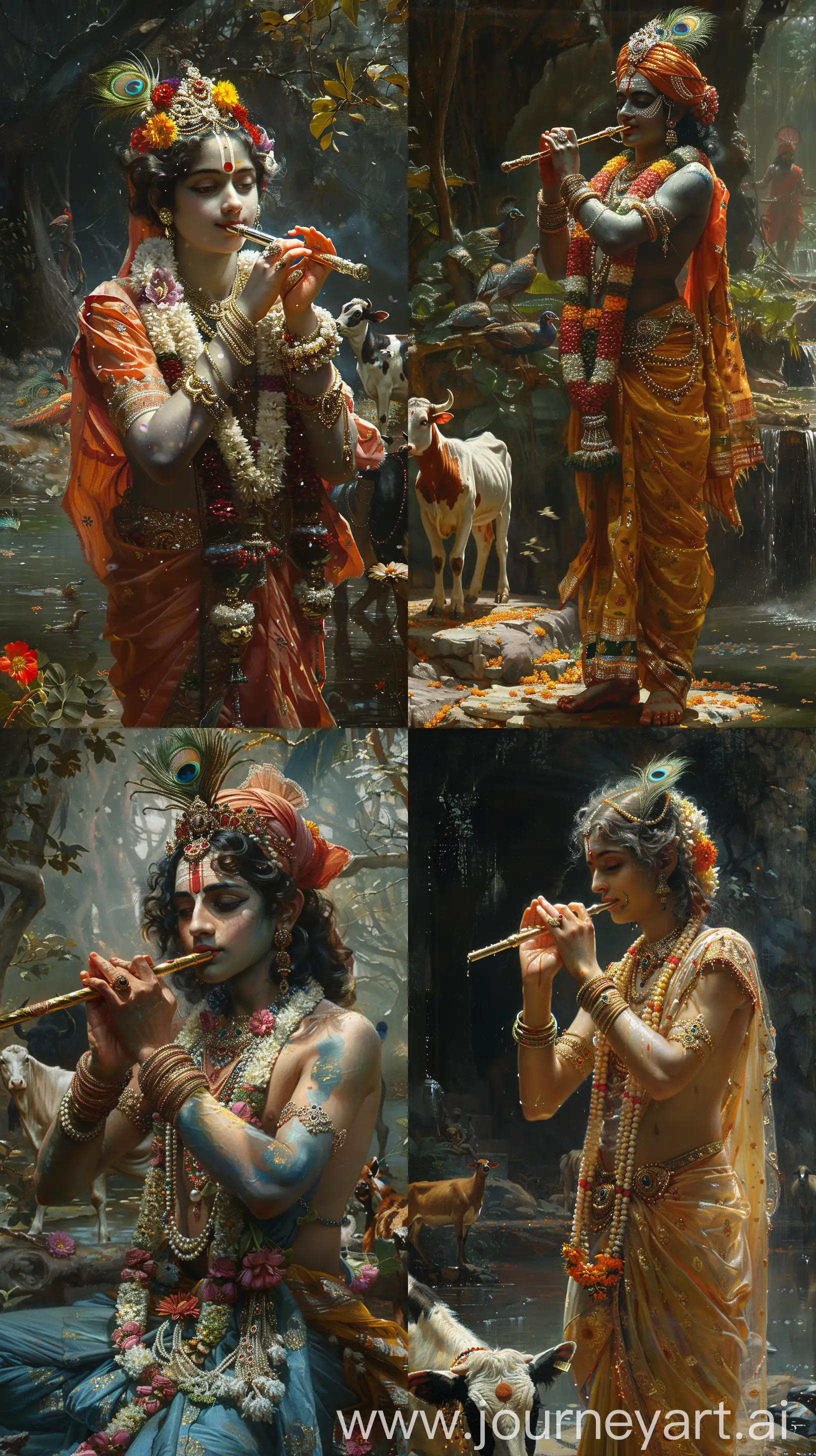 Divine-Portrait-of-Lord-Krishna-Playing-Flute-in-Serene-Natural-Setting