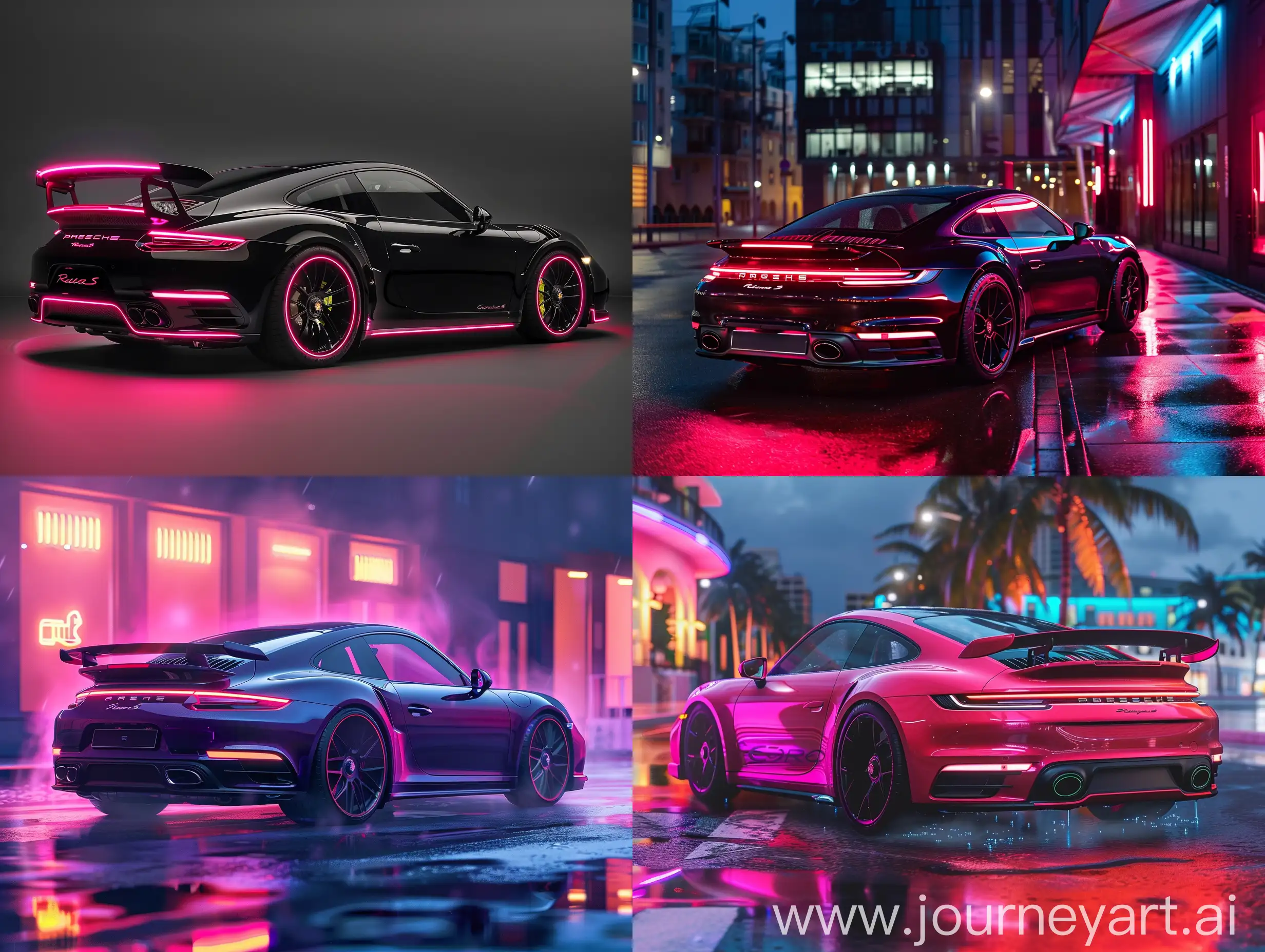 Sleek-Black-Neon-Porsche-911-Turbo-S-Racing-through-Urban-Night