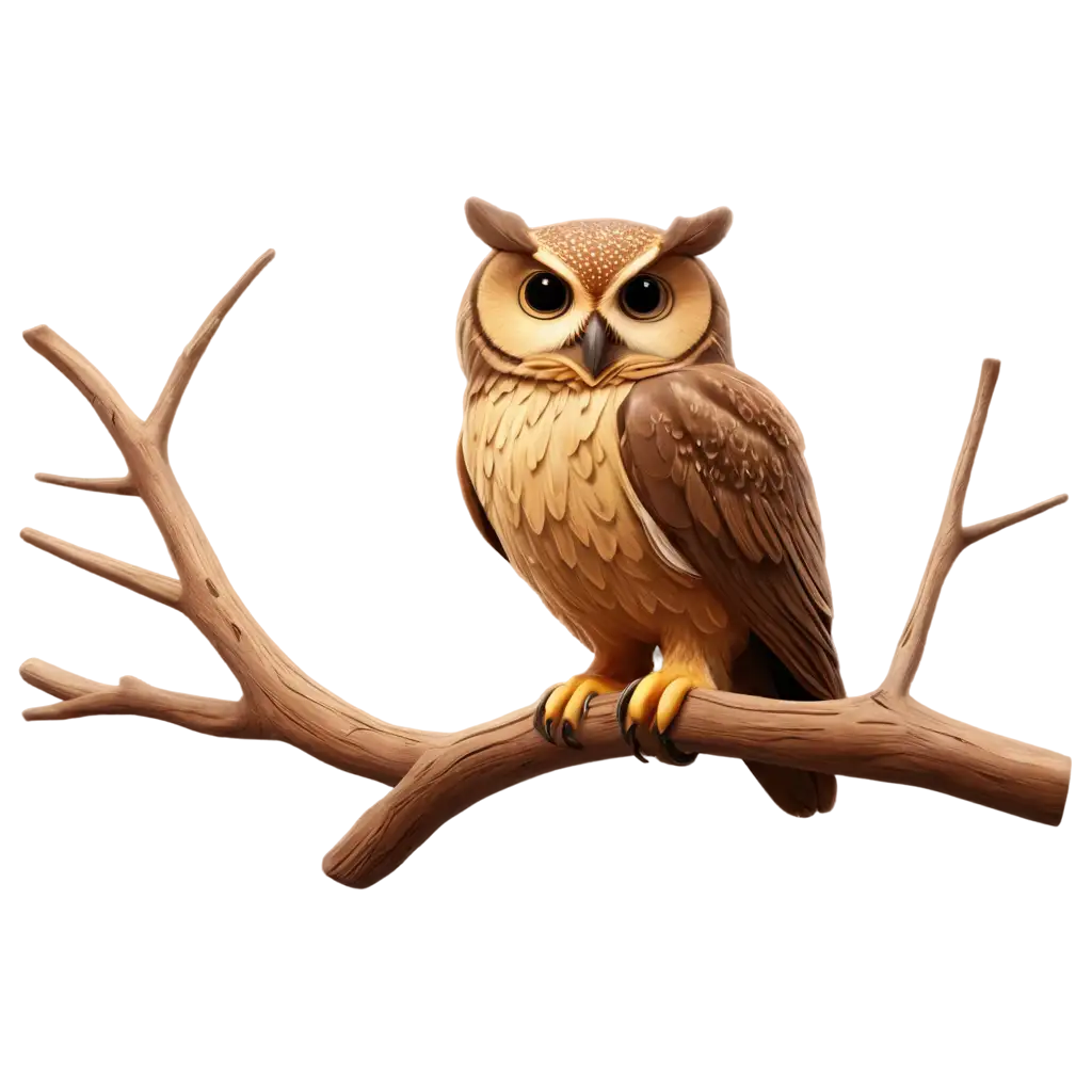 3D-Brown-Owl-On-Tree-Branch-PNG-Captivating-Nature-Illustration-for-Digital-Media
