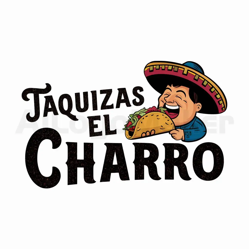 a logo design,with the text "taquizas el charro", main symbol:mexican mariachi eating taco with white background,Moderate,be used in Others industry,clear background